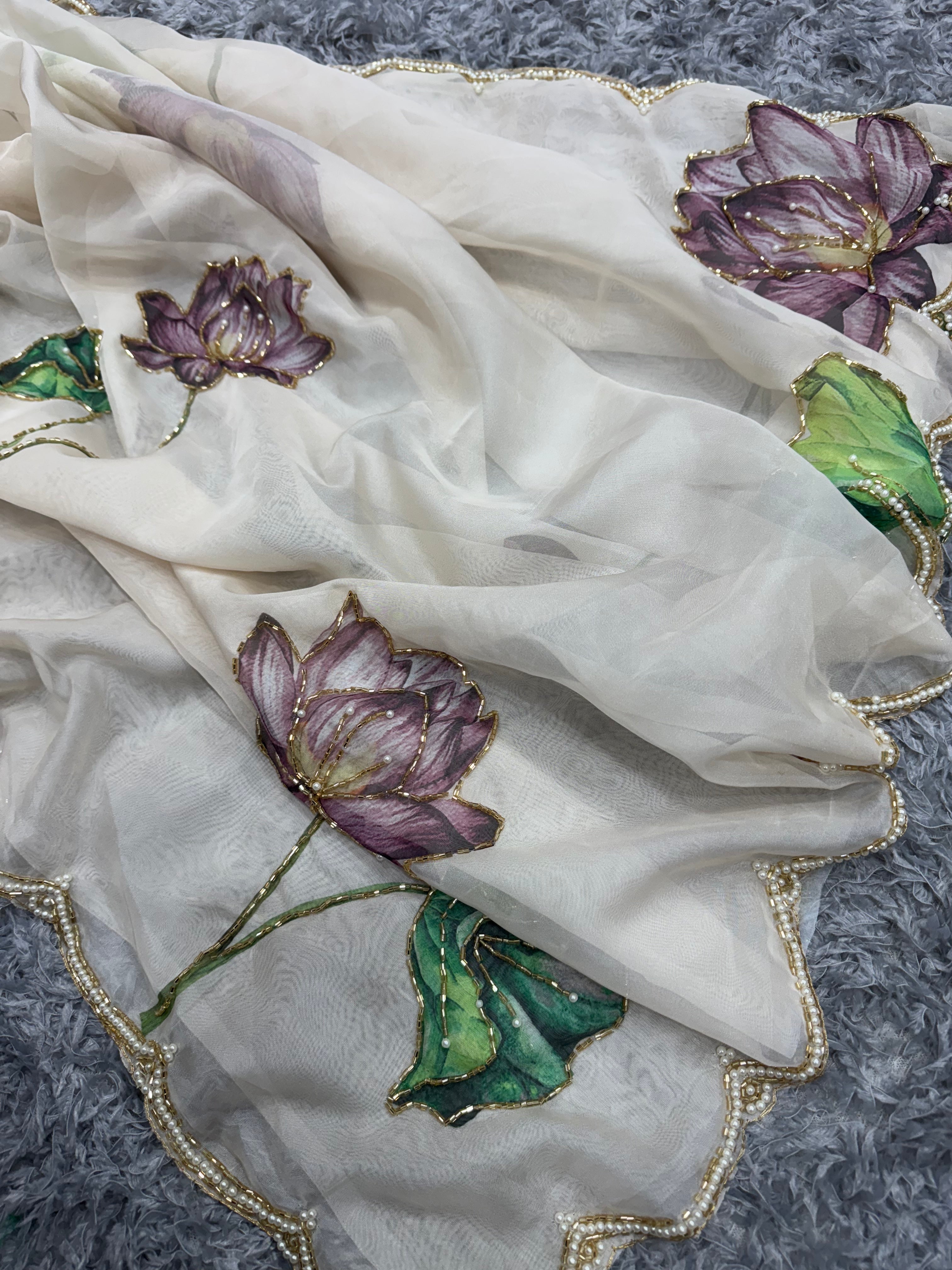 Beautiful Party Wear Saree With Floral Print