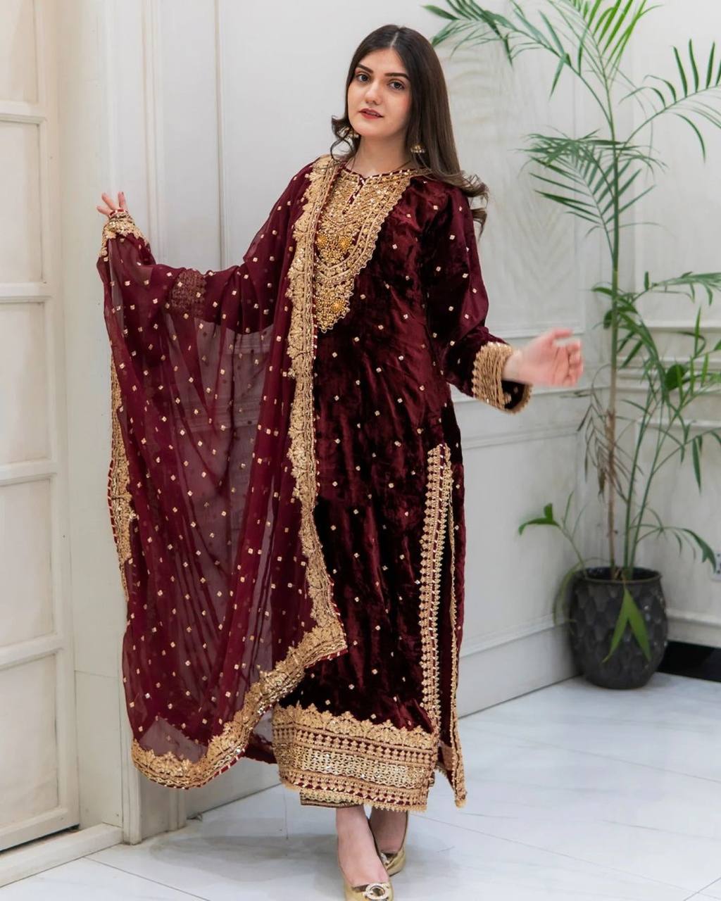 Designer Look Top-Dupatta And Bottom With Heavy Embroidery Sequence Work