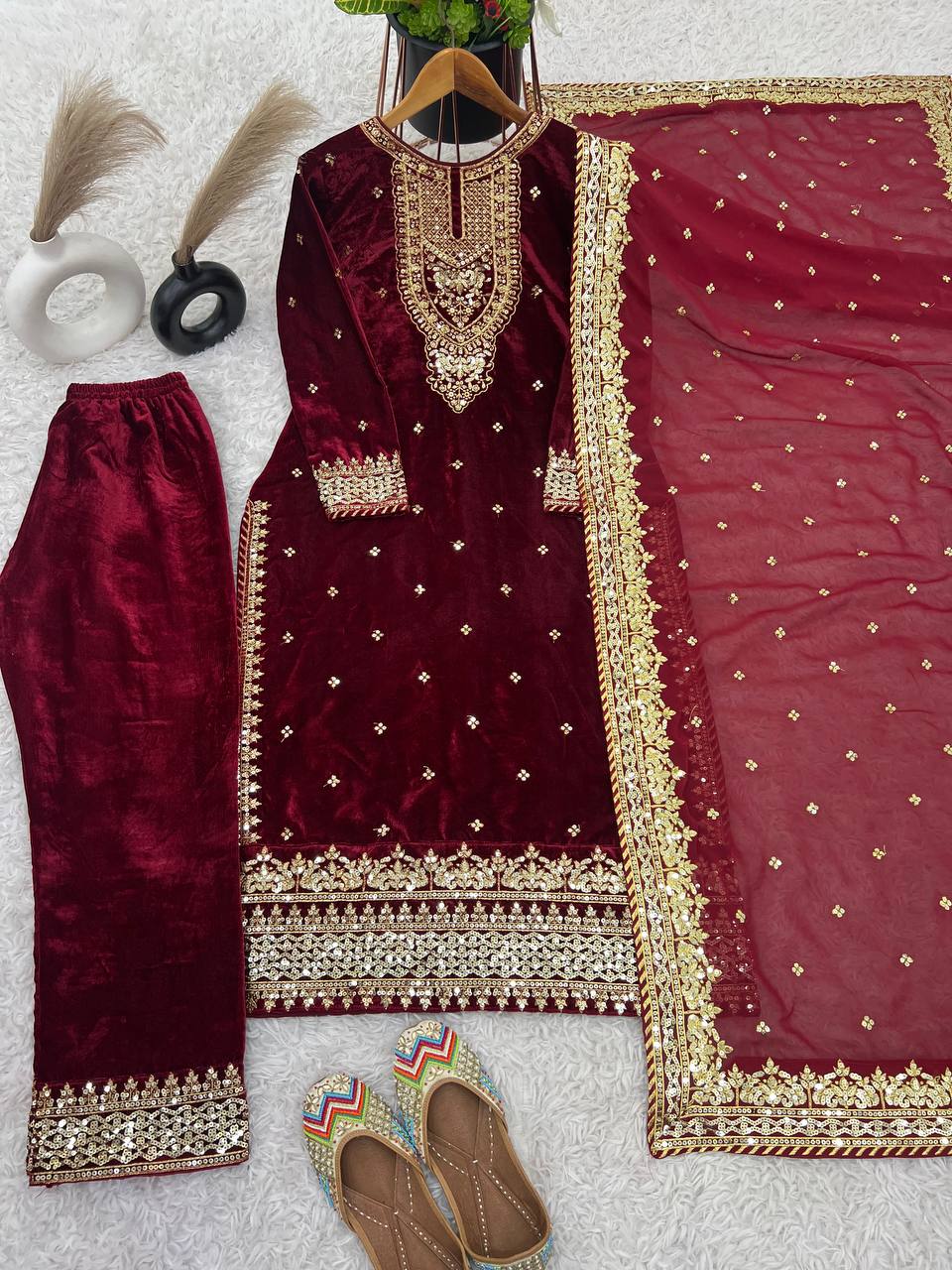 Designer Look Top-Dupatta And Bottom With Heavy Embroidery Sequence Work