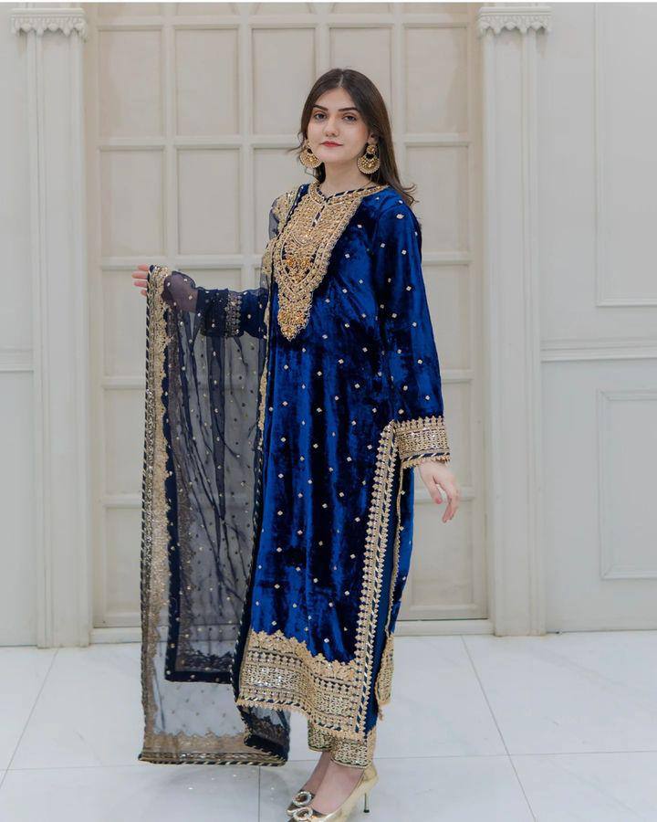 Designer Look Top-Dupatta And Bottom With Heavy Embroidery Sequence Work