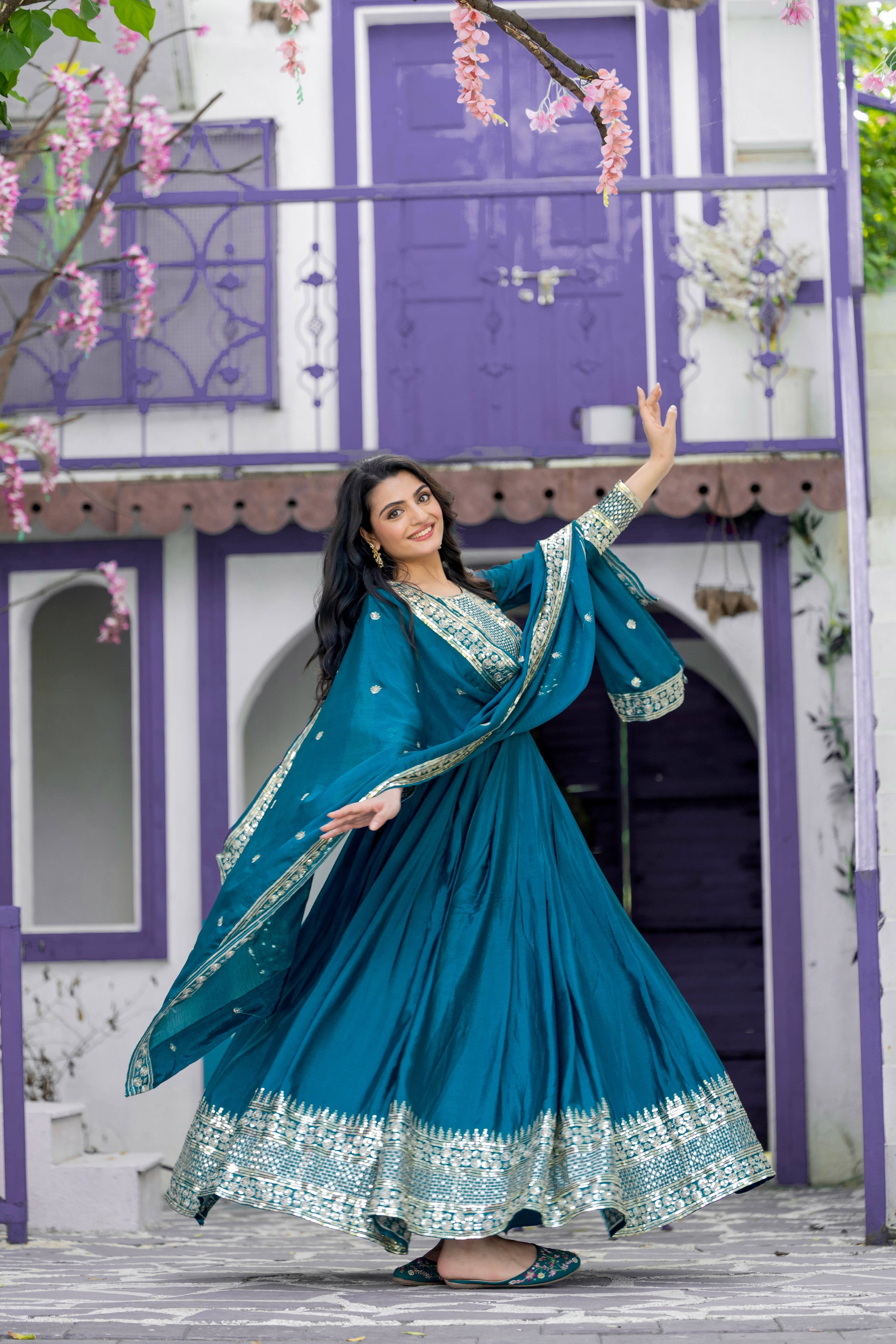Designer Party Wear Look Gown-Dupatta With Heavy Embroidery Sequence Work