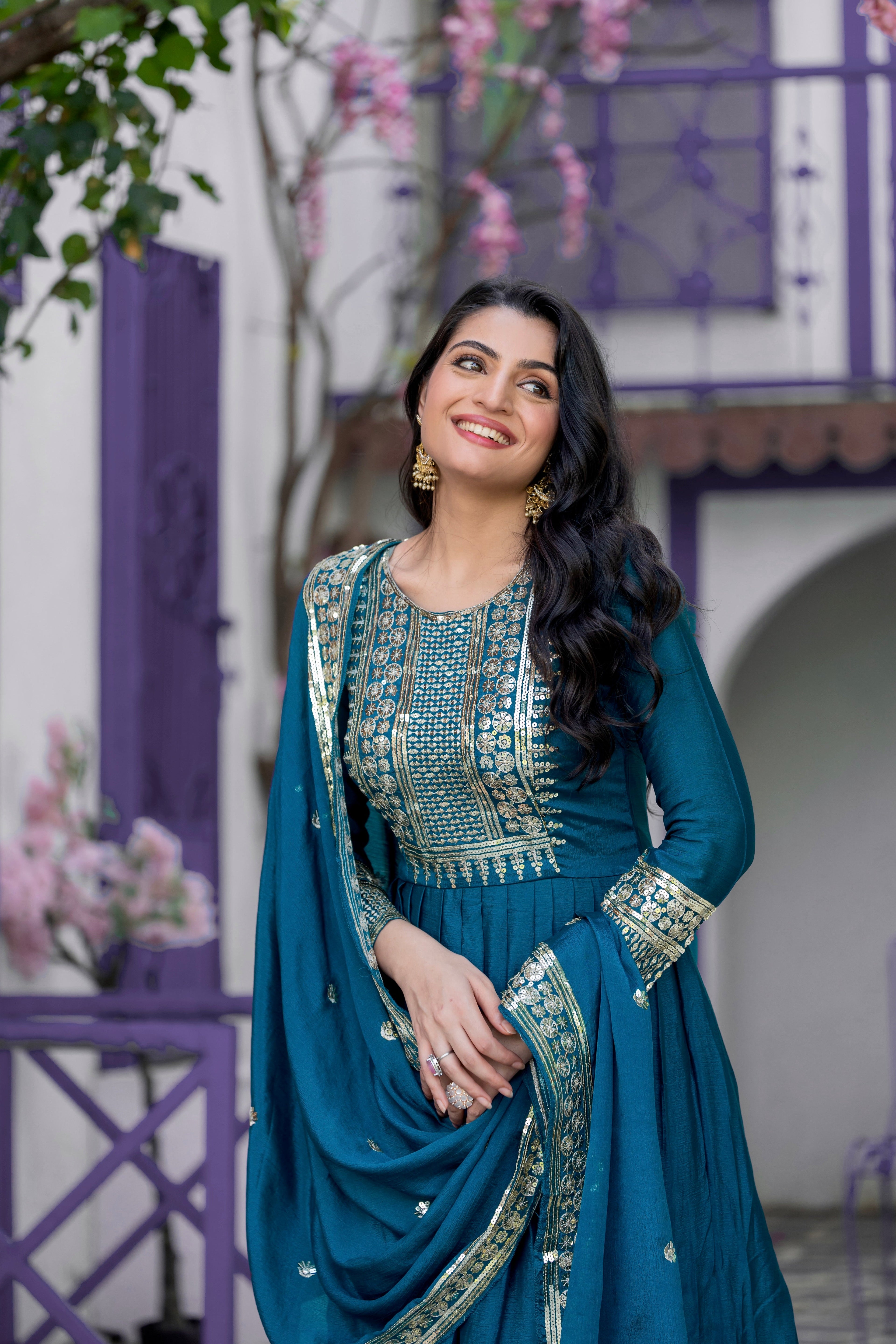 Designer Party Wear Look Gown-Dupatta With Heavy Embroidery Sequence Work