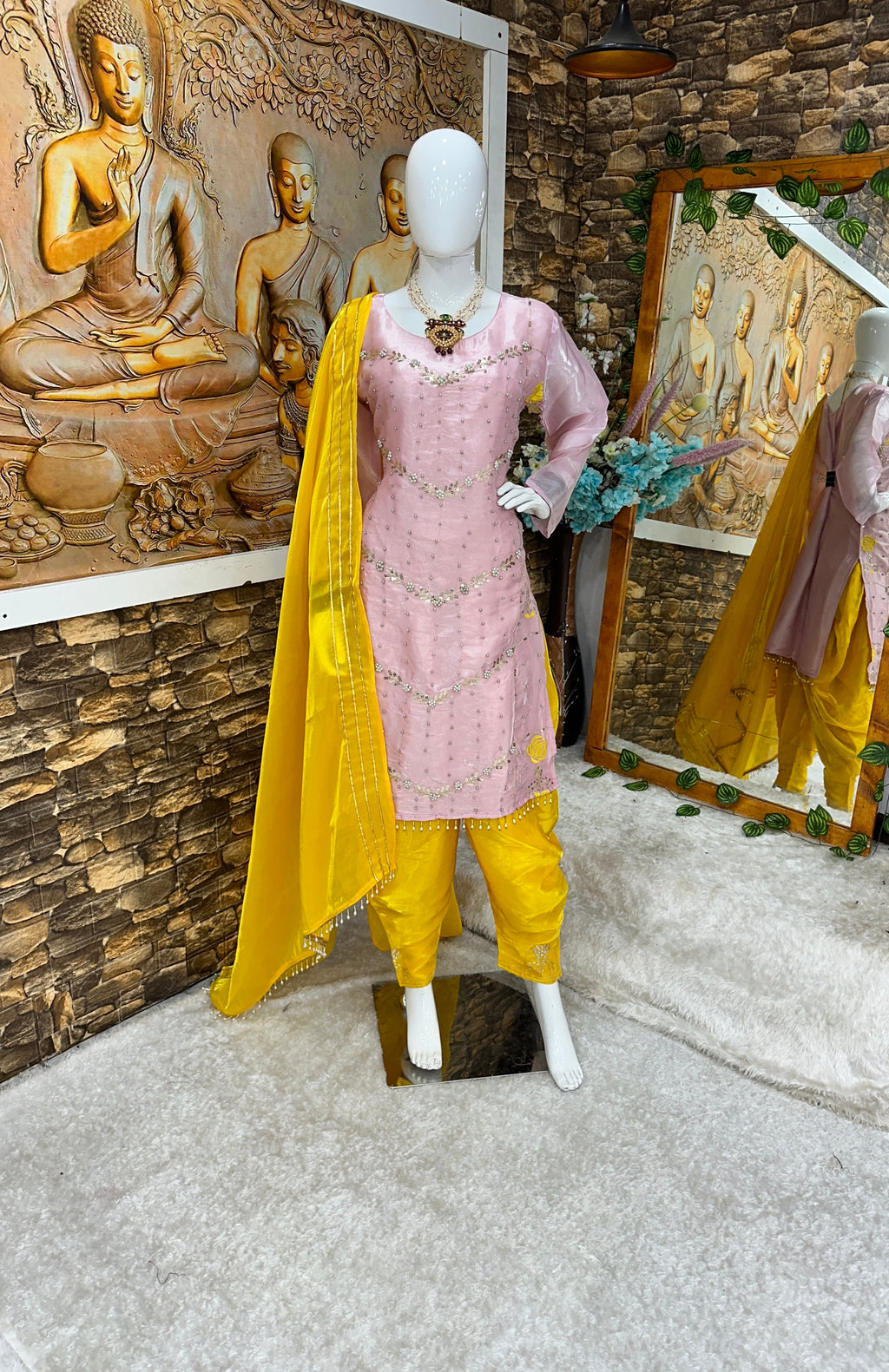Beautiful Party Wear Top Dhoti And Dupatta With Moti Work