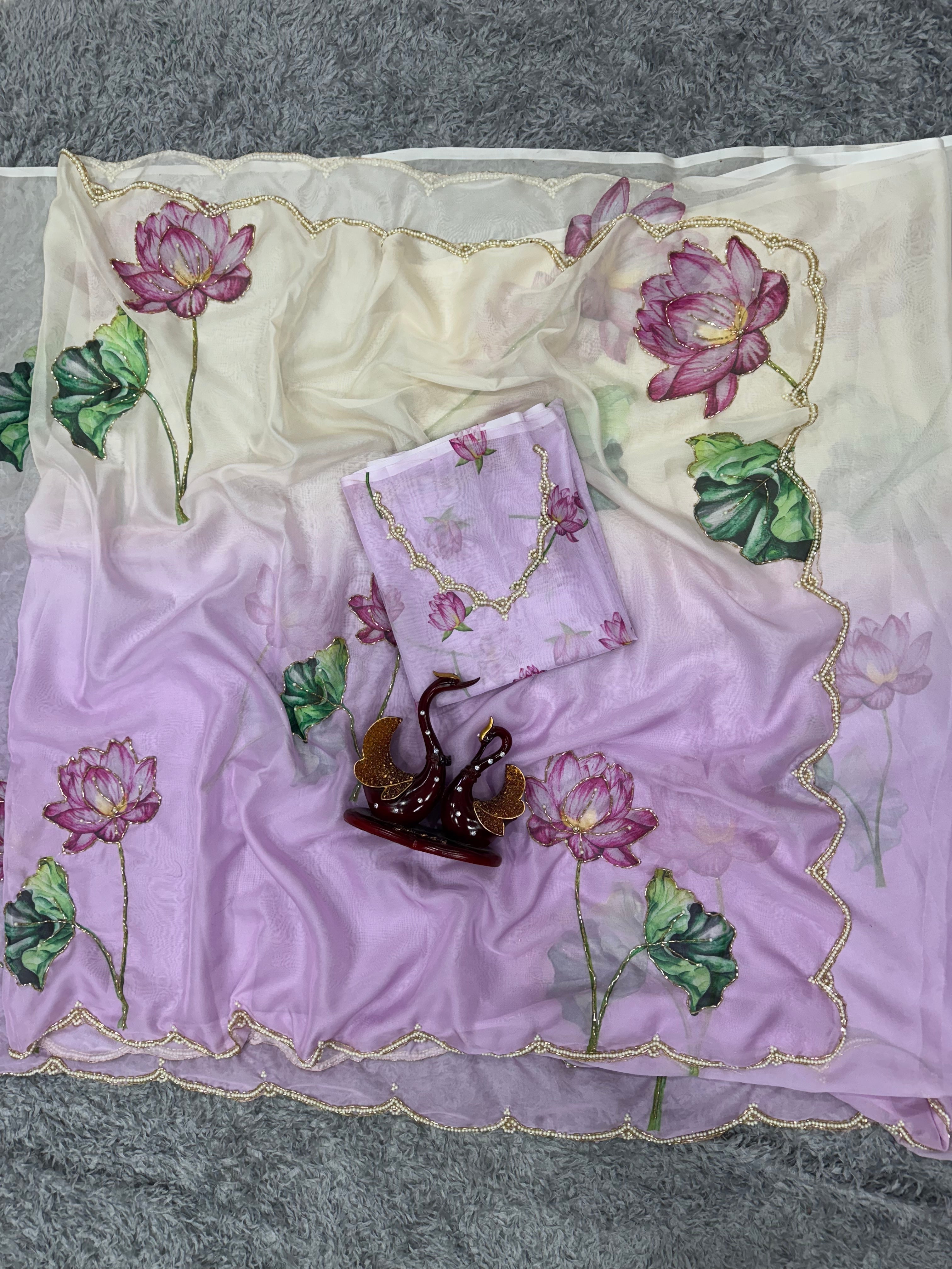 Beautiful Party Wear Saree With Floral Print