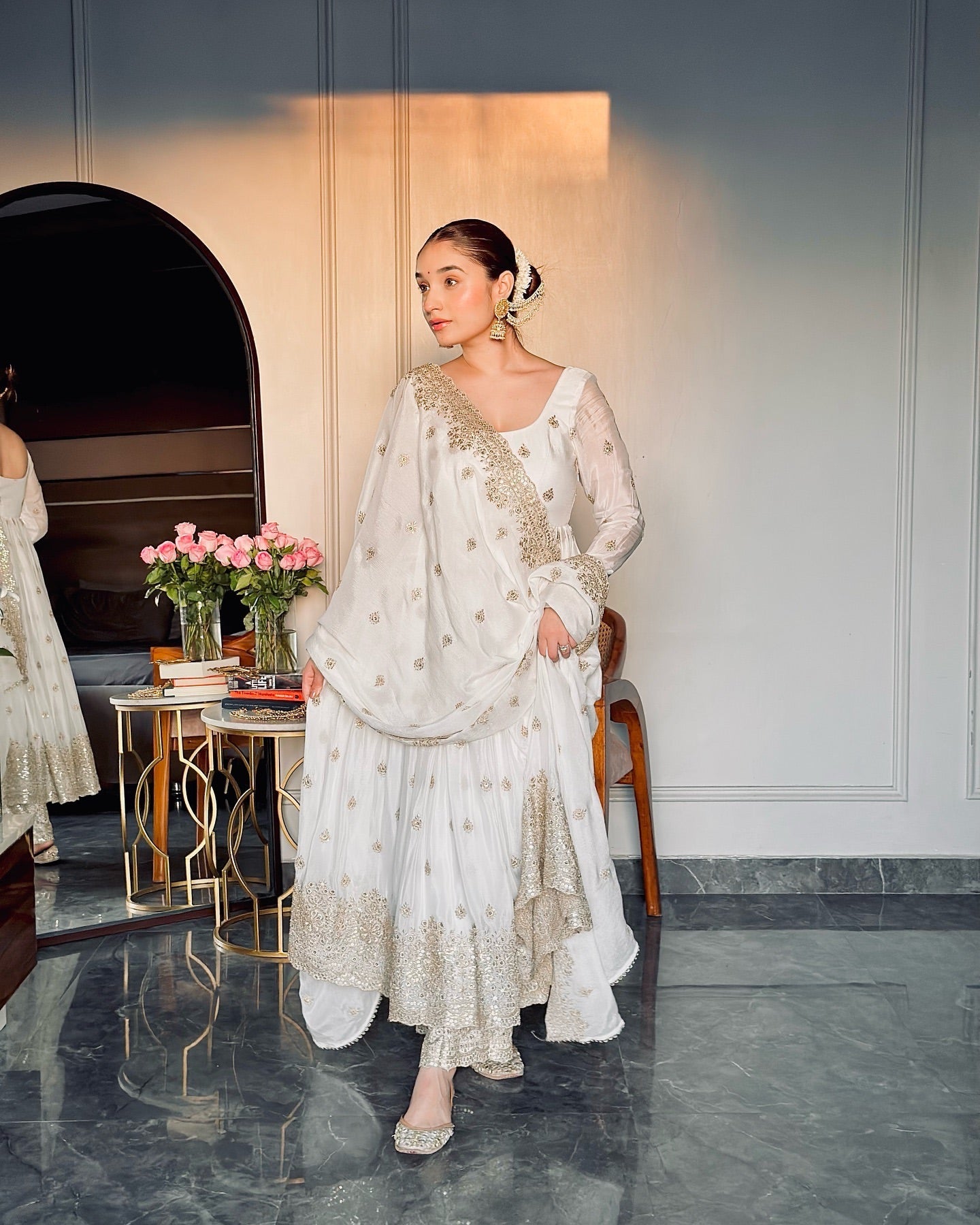 Designer Party Wear Gown -Pent And Dupatta With Embroidery Sequence Work