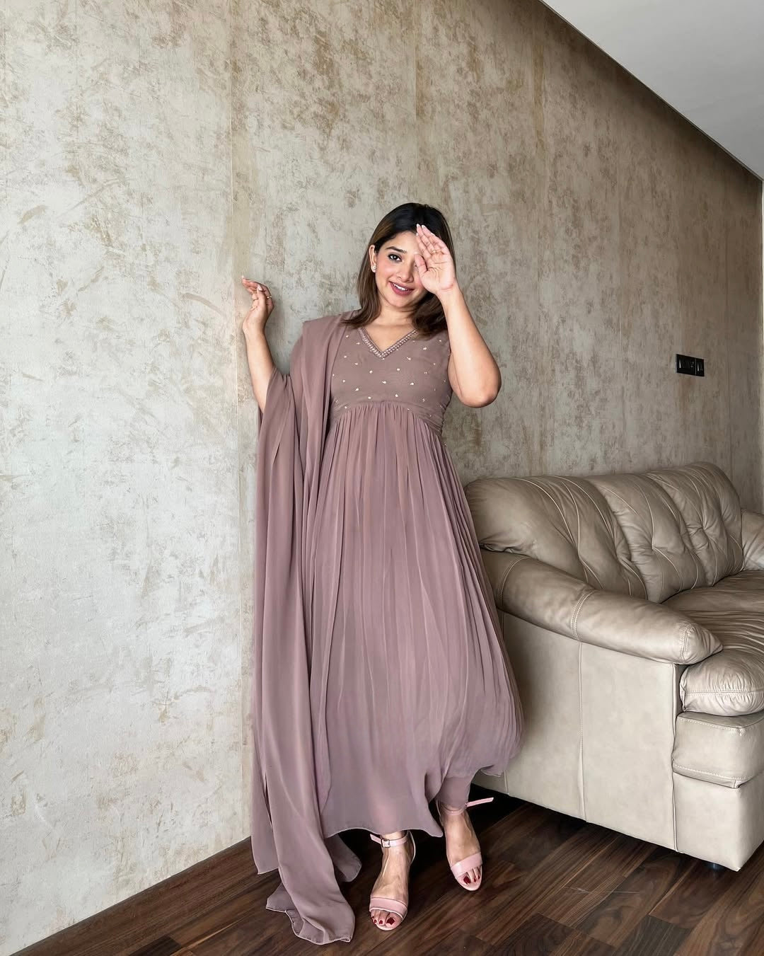 Party Wear Look Gown, Pent And Dupatta With Embroidery Sequins Work