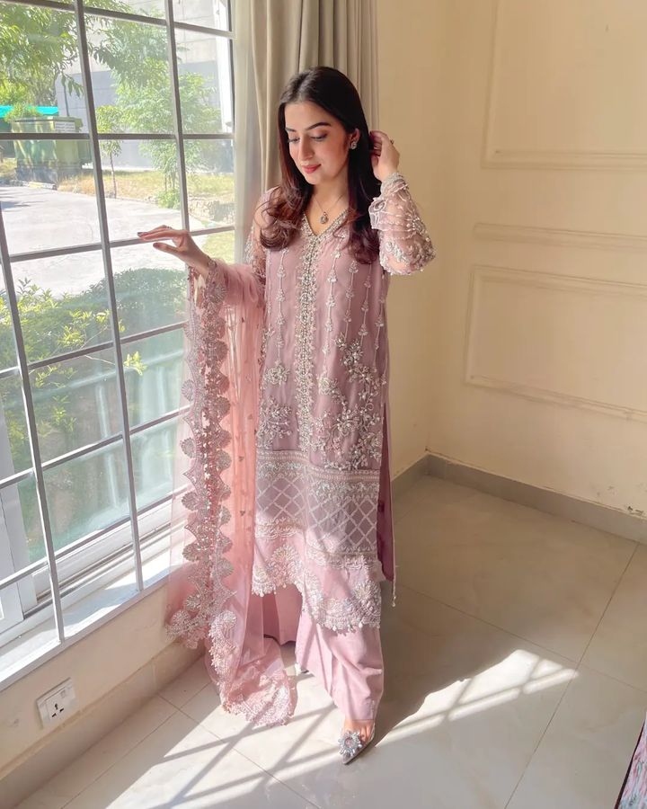 Fancy Party Wear Sharara Suit Set With Pearl Work