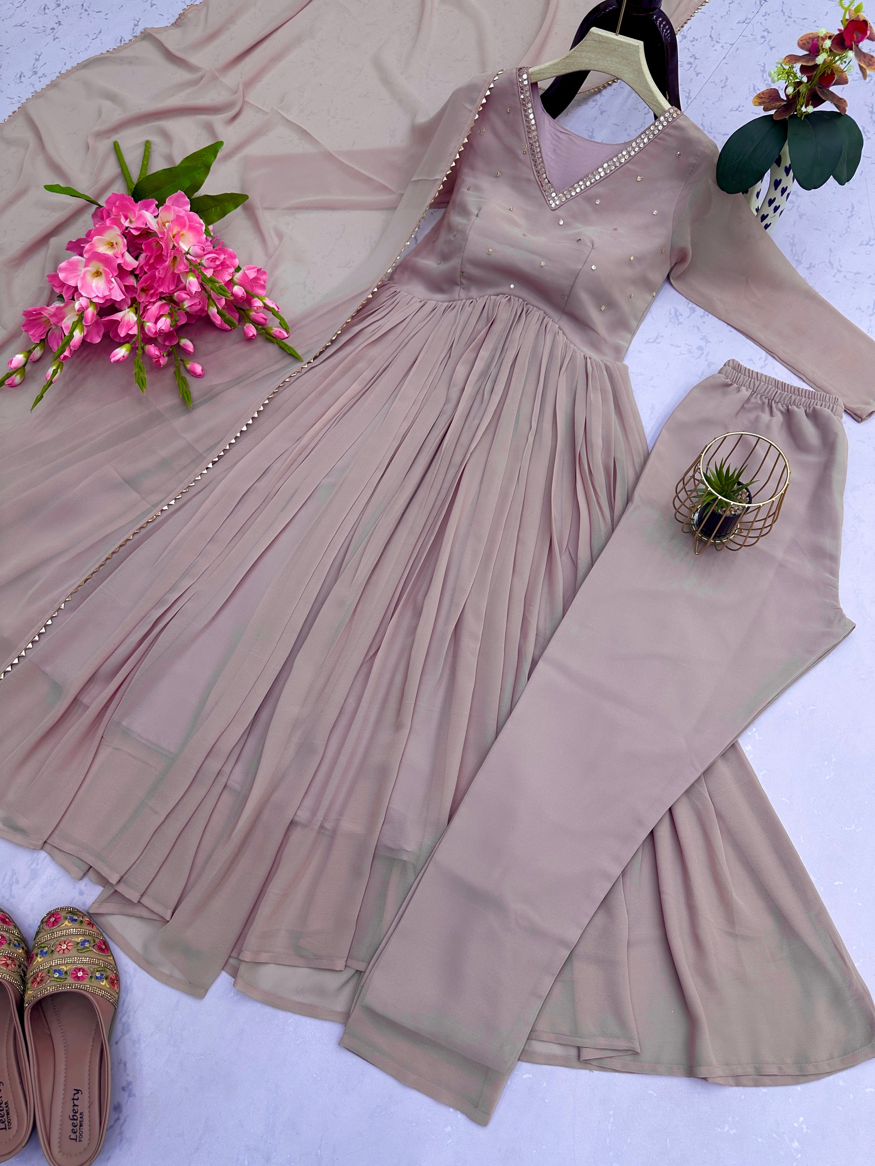 Party Wear Look Gown, Pent And Dupatta With Embroidery Sequins Work