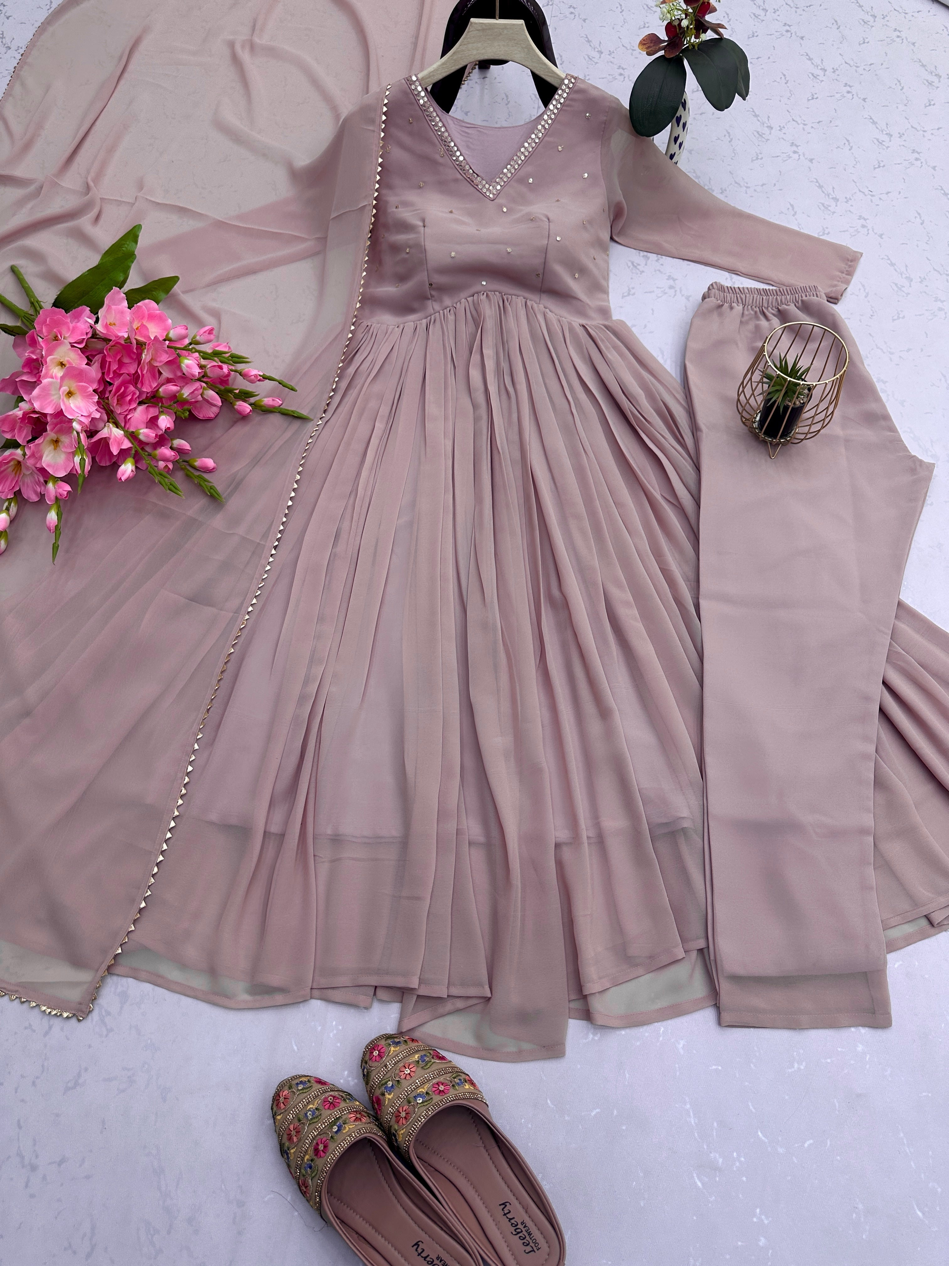 Party Wear Look Gown, Pent And Dupatta With Embroidery Sequins Work