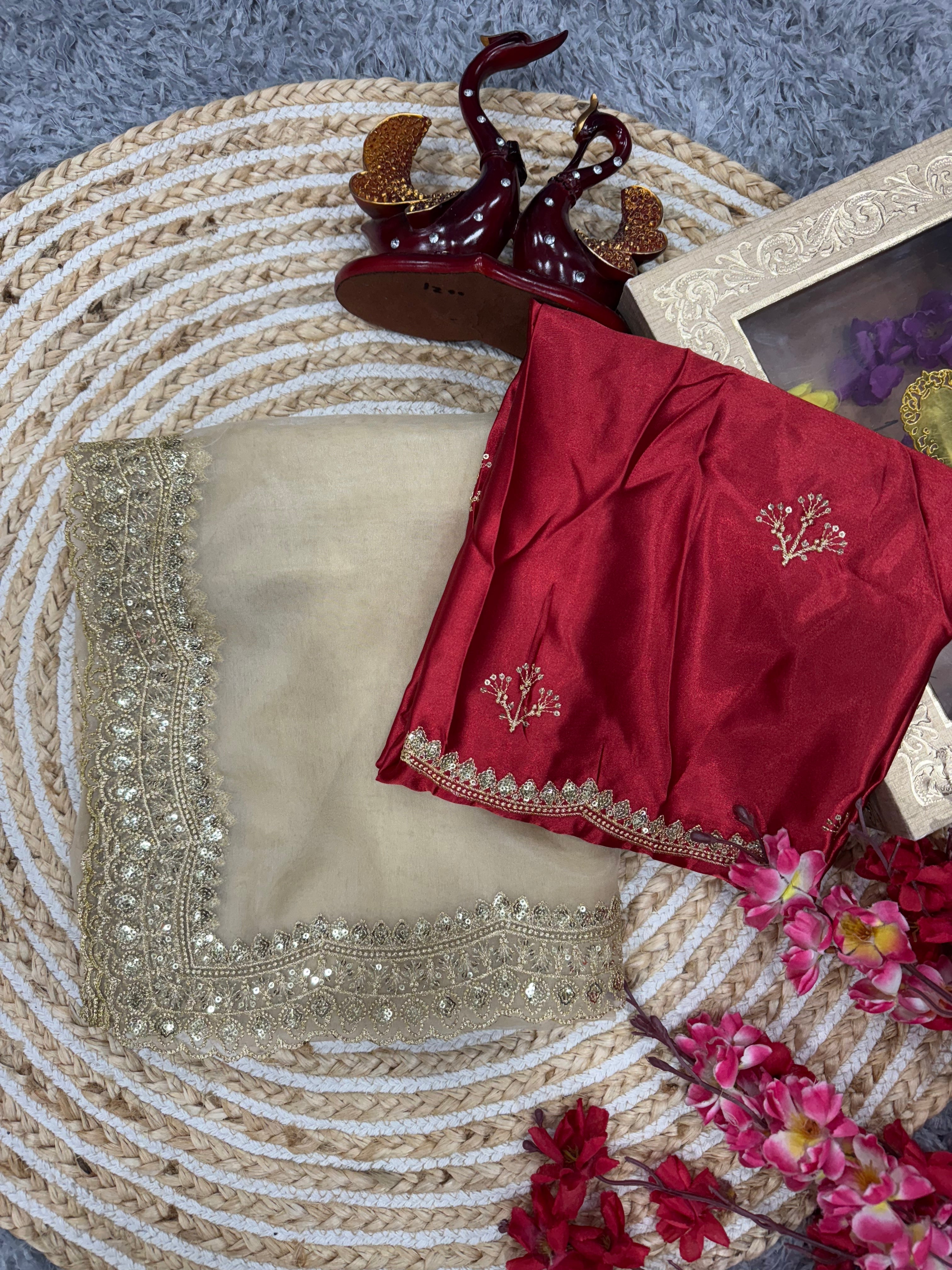 Designer Party Wear Saree With Sequence And Zari Embroidery Work