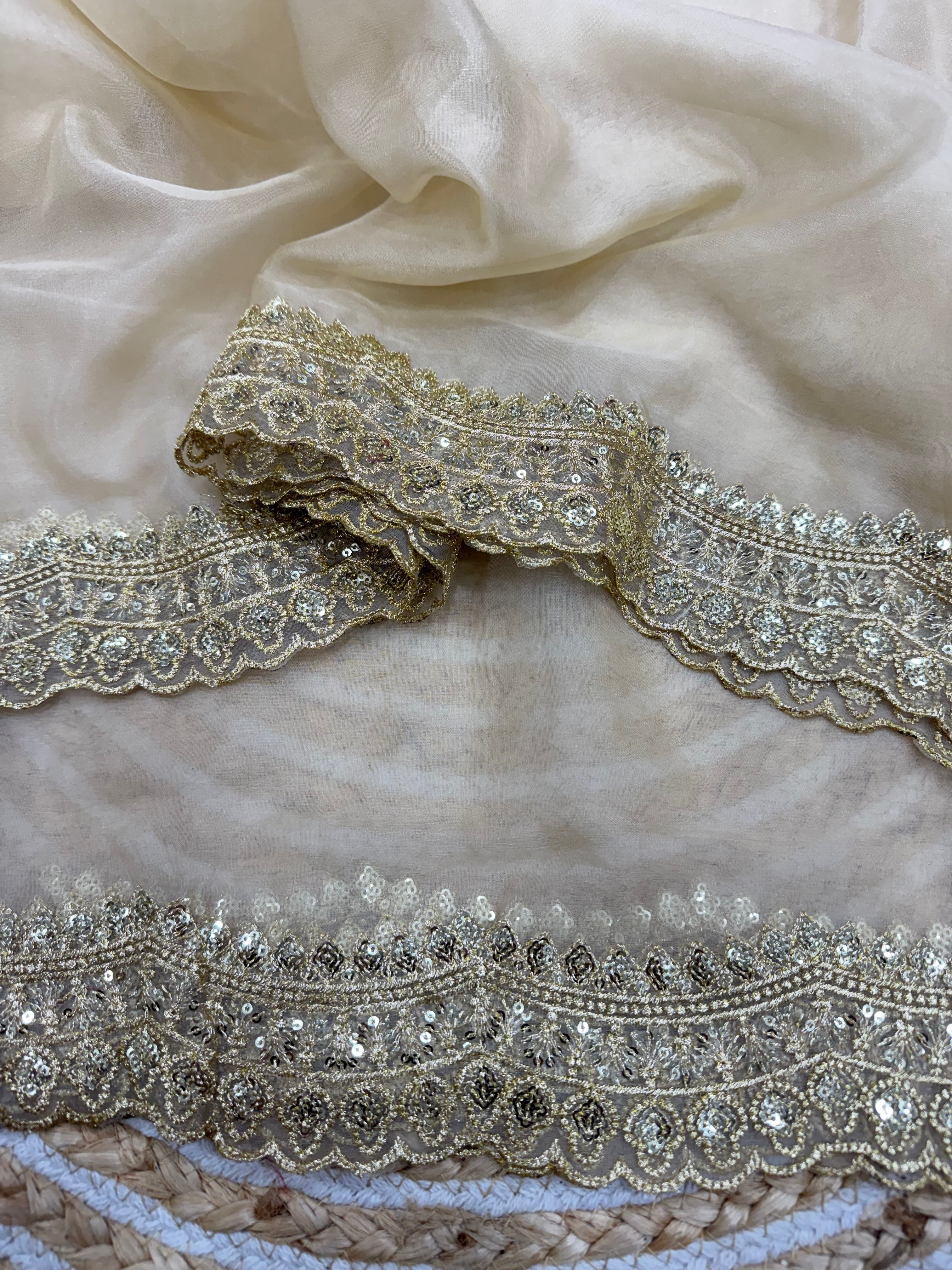 Designer Party Wear Saree With Sequence And Zari Embroidery Work