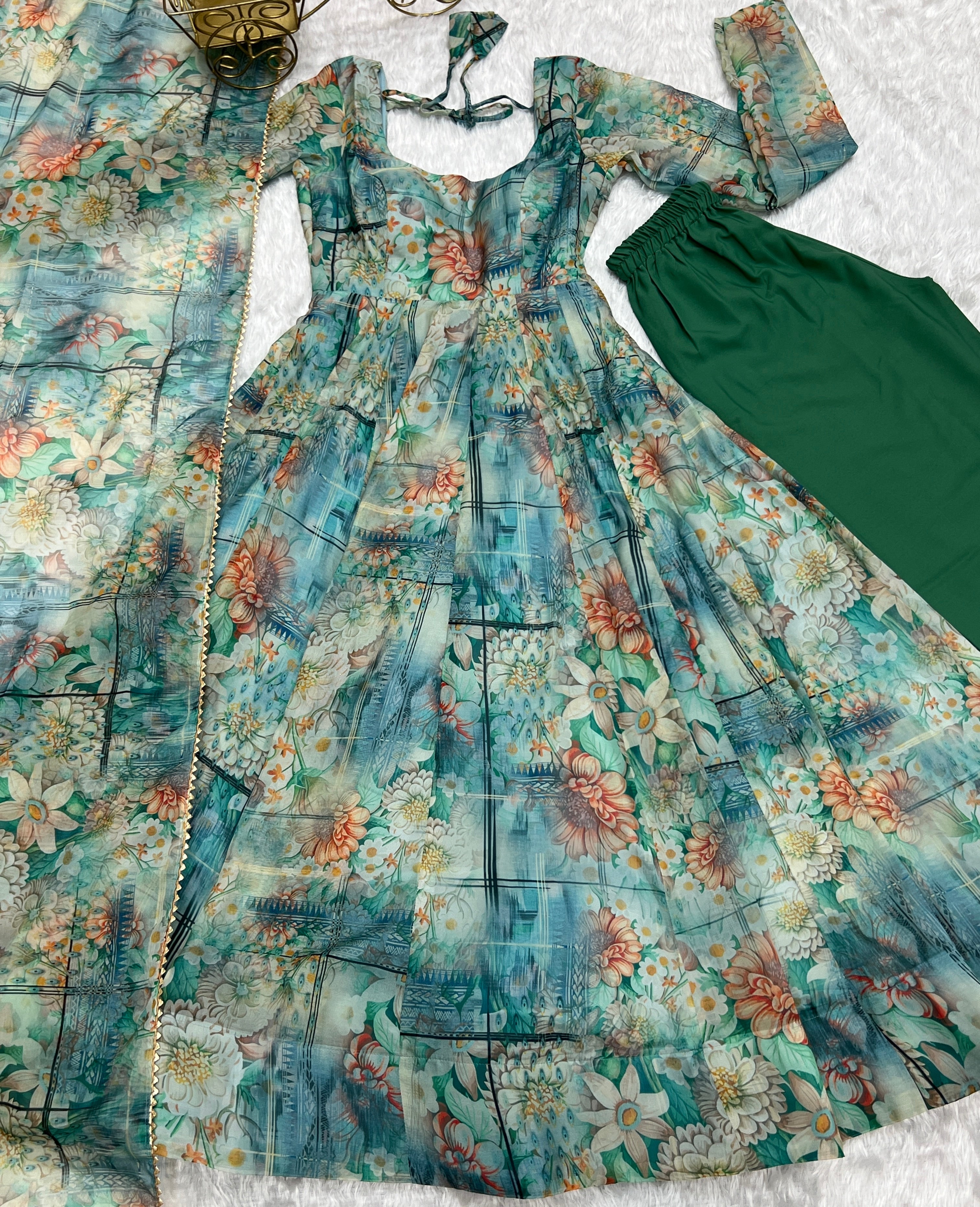 Party Wear Beautiful Anarkali Gown And Pent With Dupatta