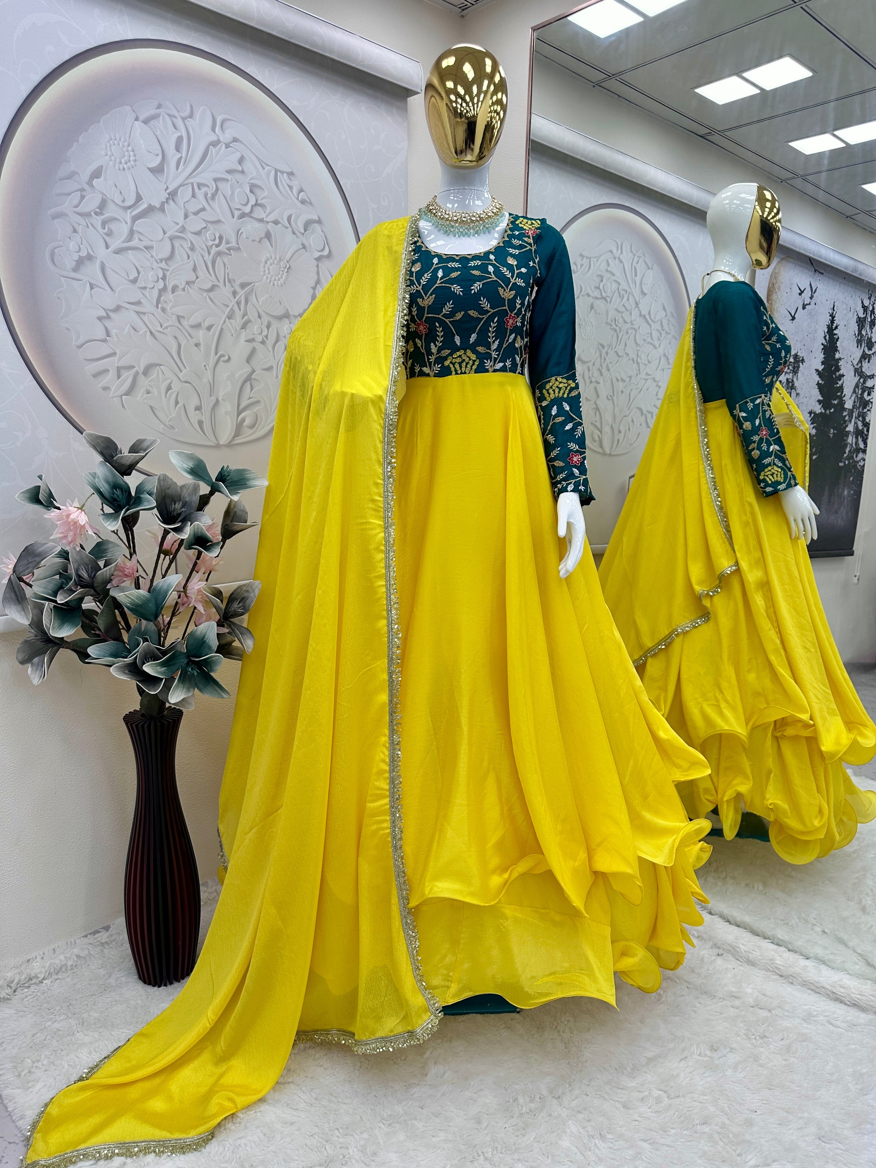 Designer Party Wear Anarkali Gown, Pent And Dupatta