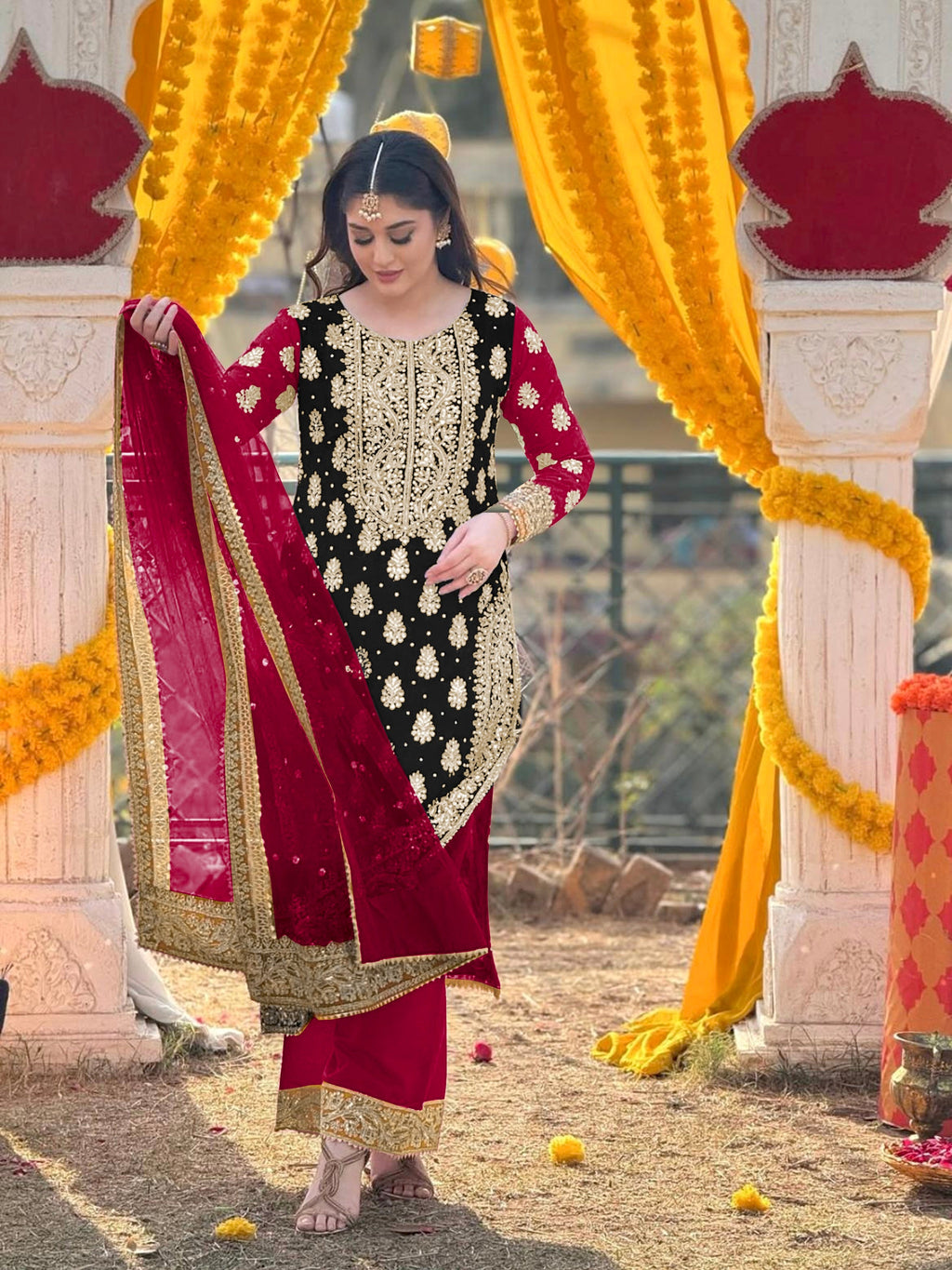 Beautiful Party Wear Top-Plazzo And Fancy Dupatta