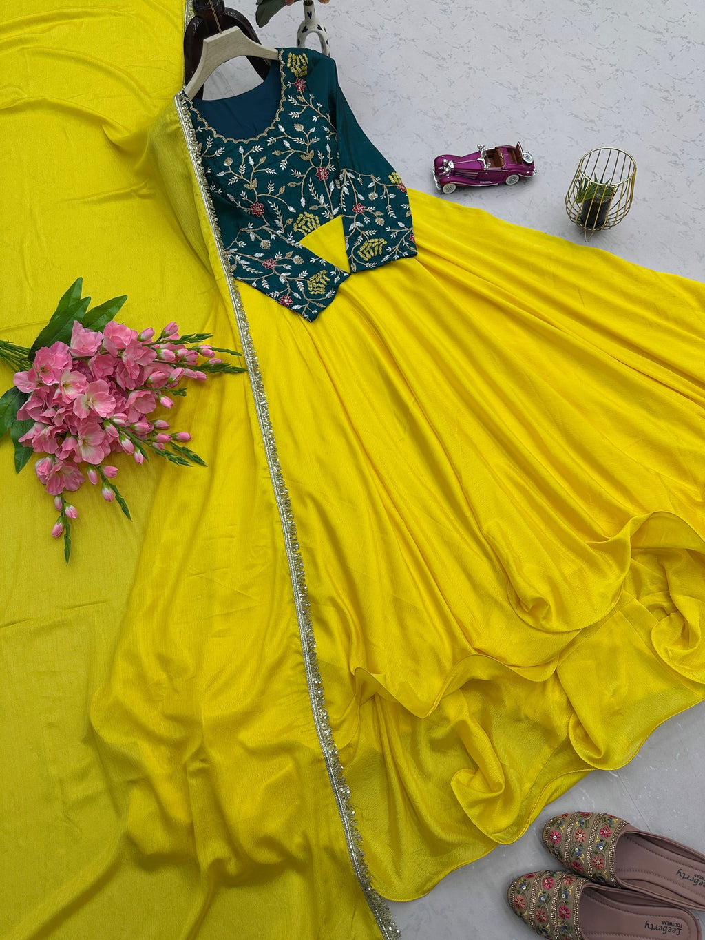 Designer Party Wear Anarkali Gown, Pent And Dupatta