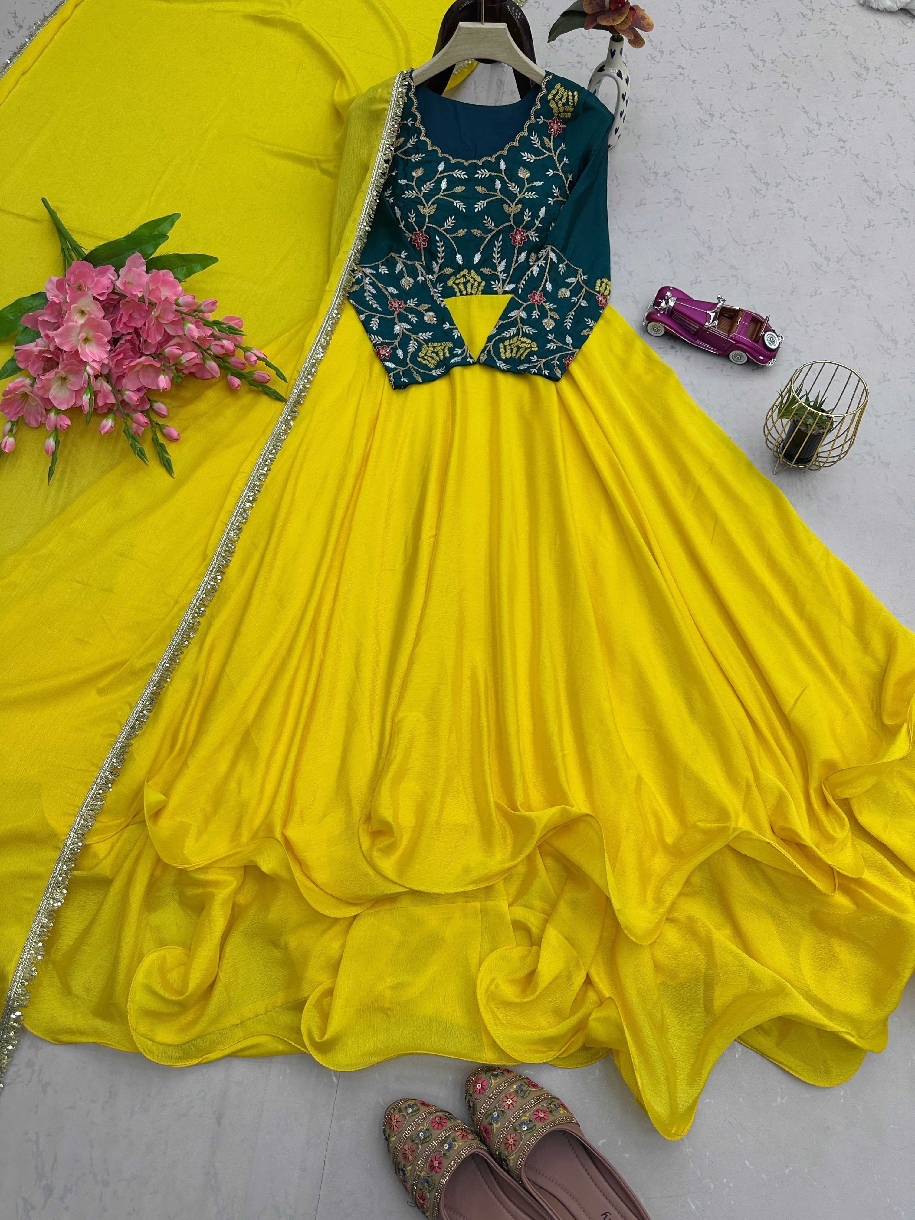 Designer Party Wear Anarkali Gown, Pent And Dupatta