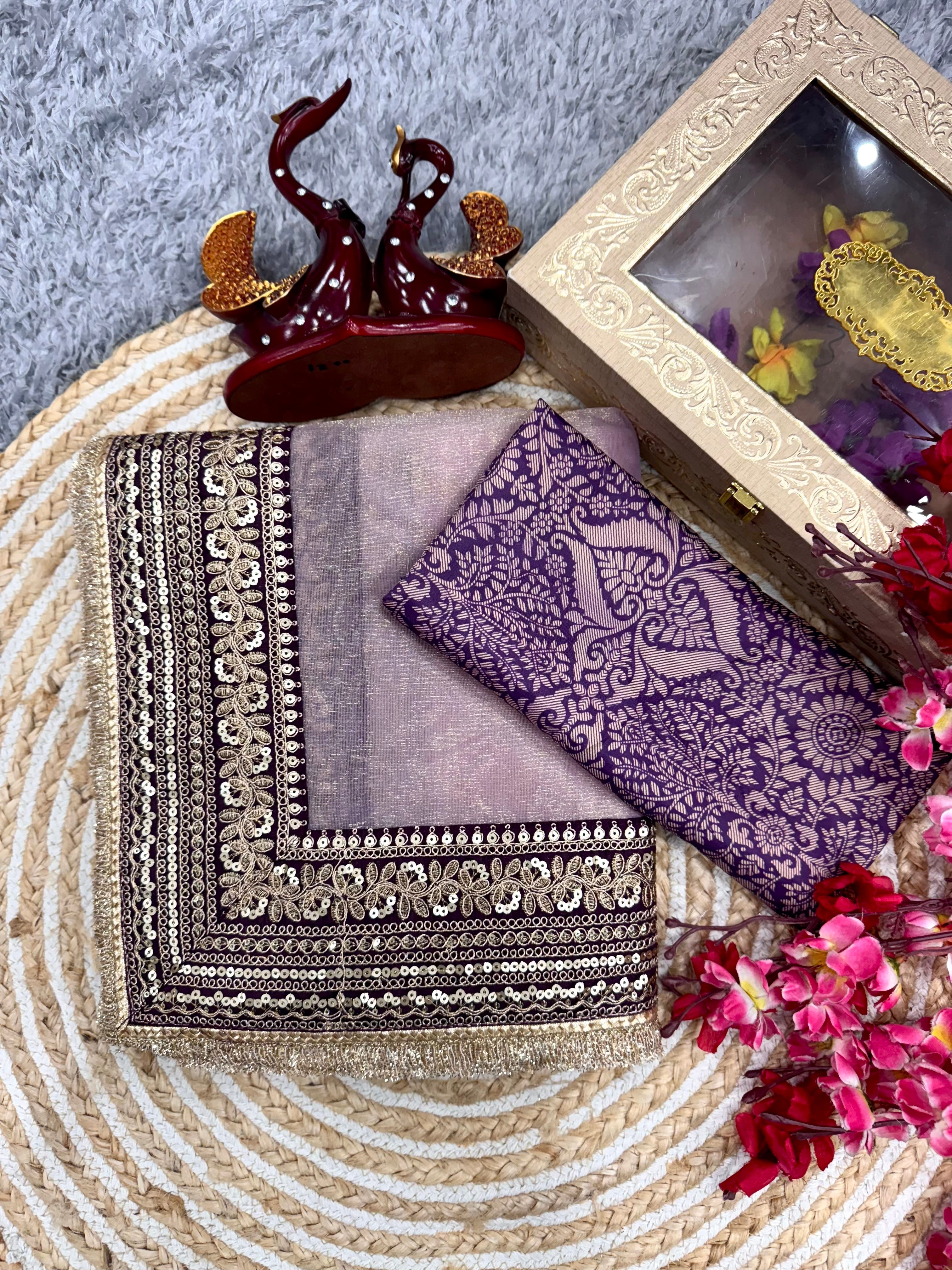 Designer Saree With Sequence And Dori Embroidery Work