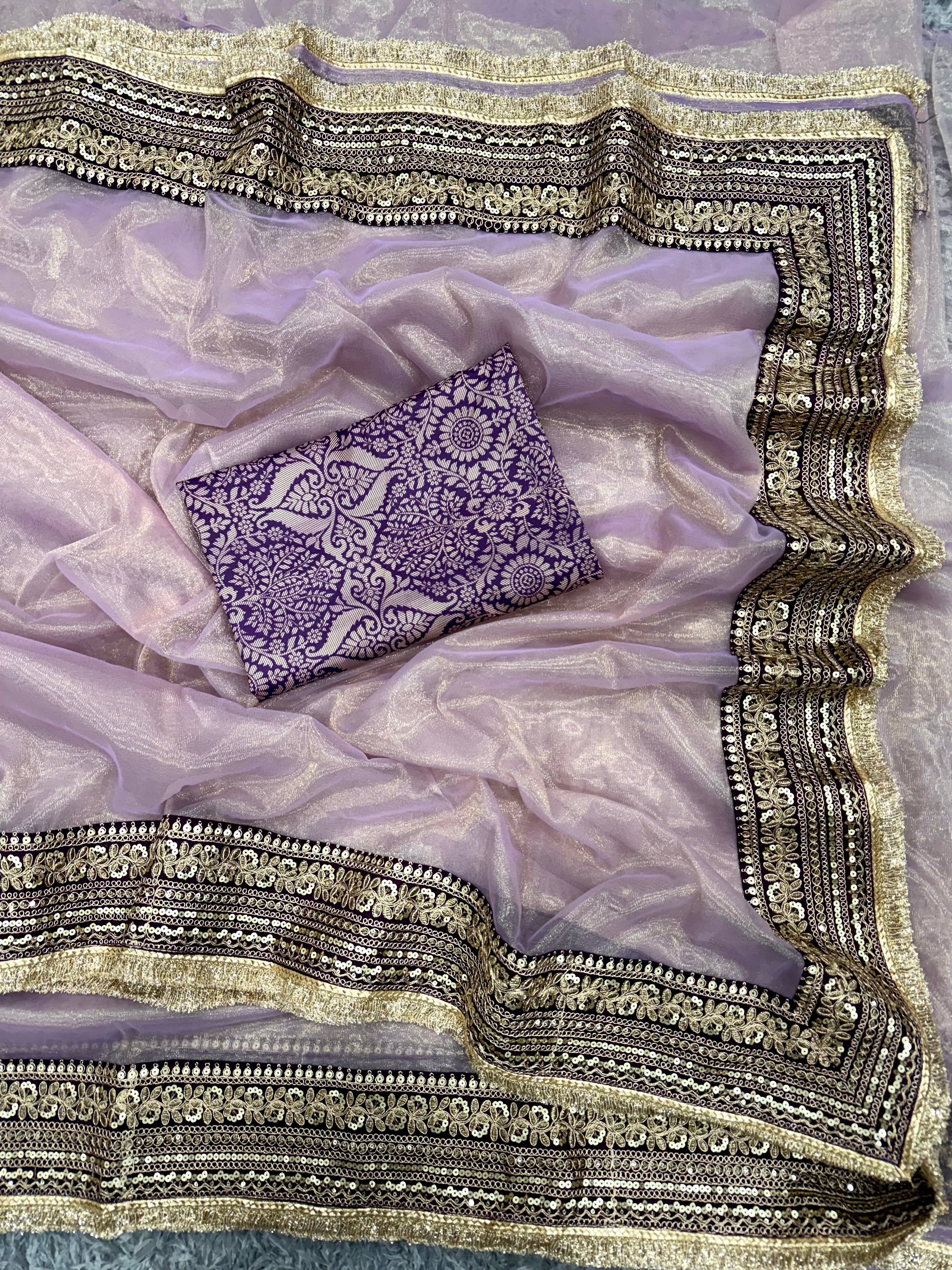 Designer Saree With Sequence And Dori Embroidery Work