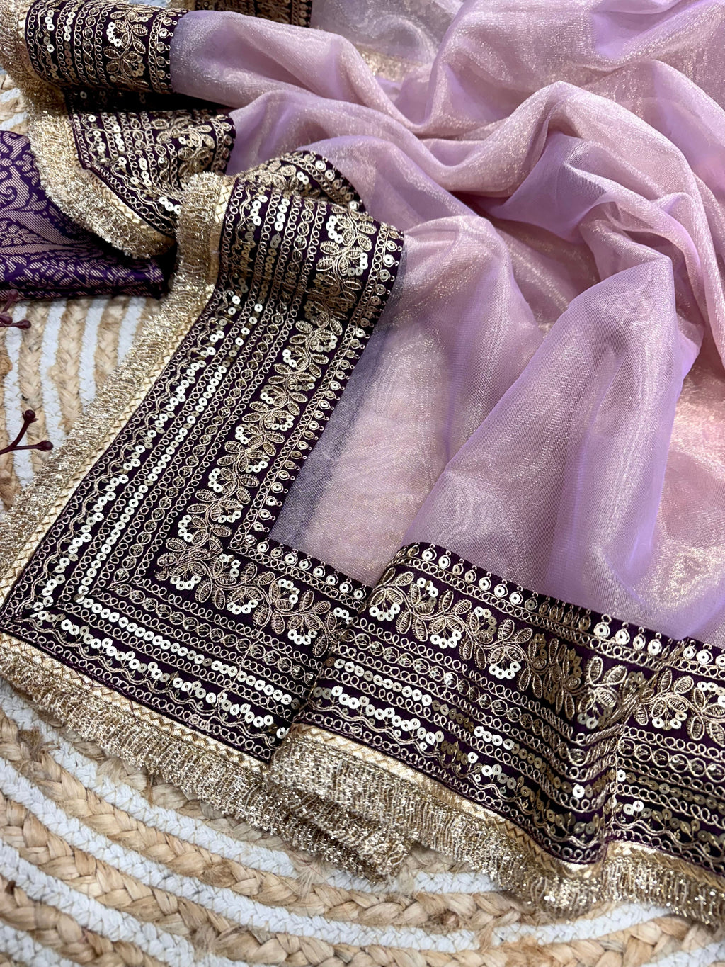 Designer Saree With Sequence And Dori Embroidery Work