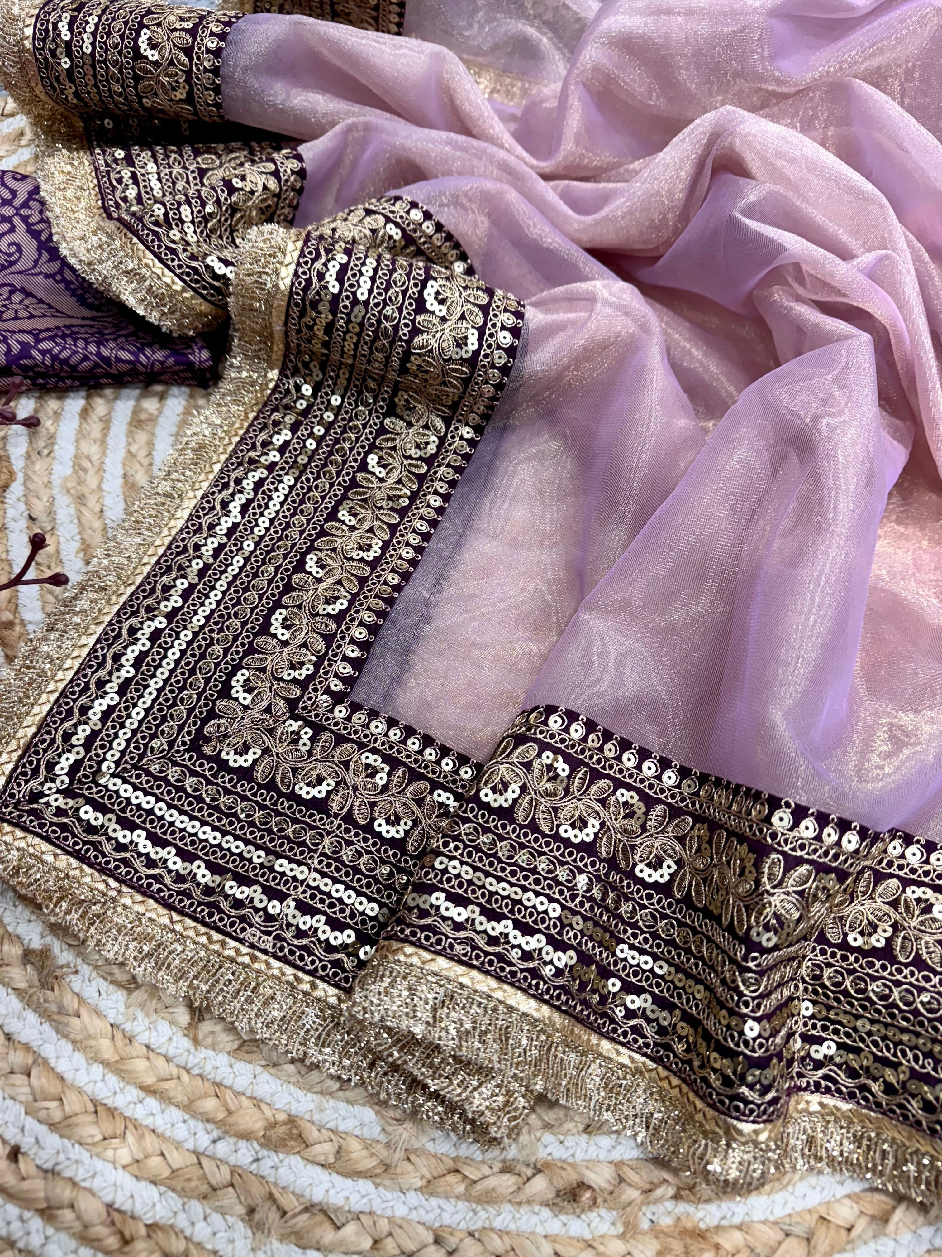 Designer Saree With Sequence And Dori Embroidery Work
