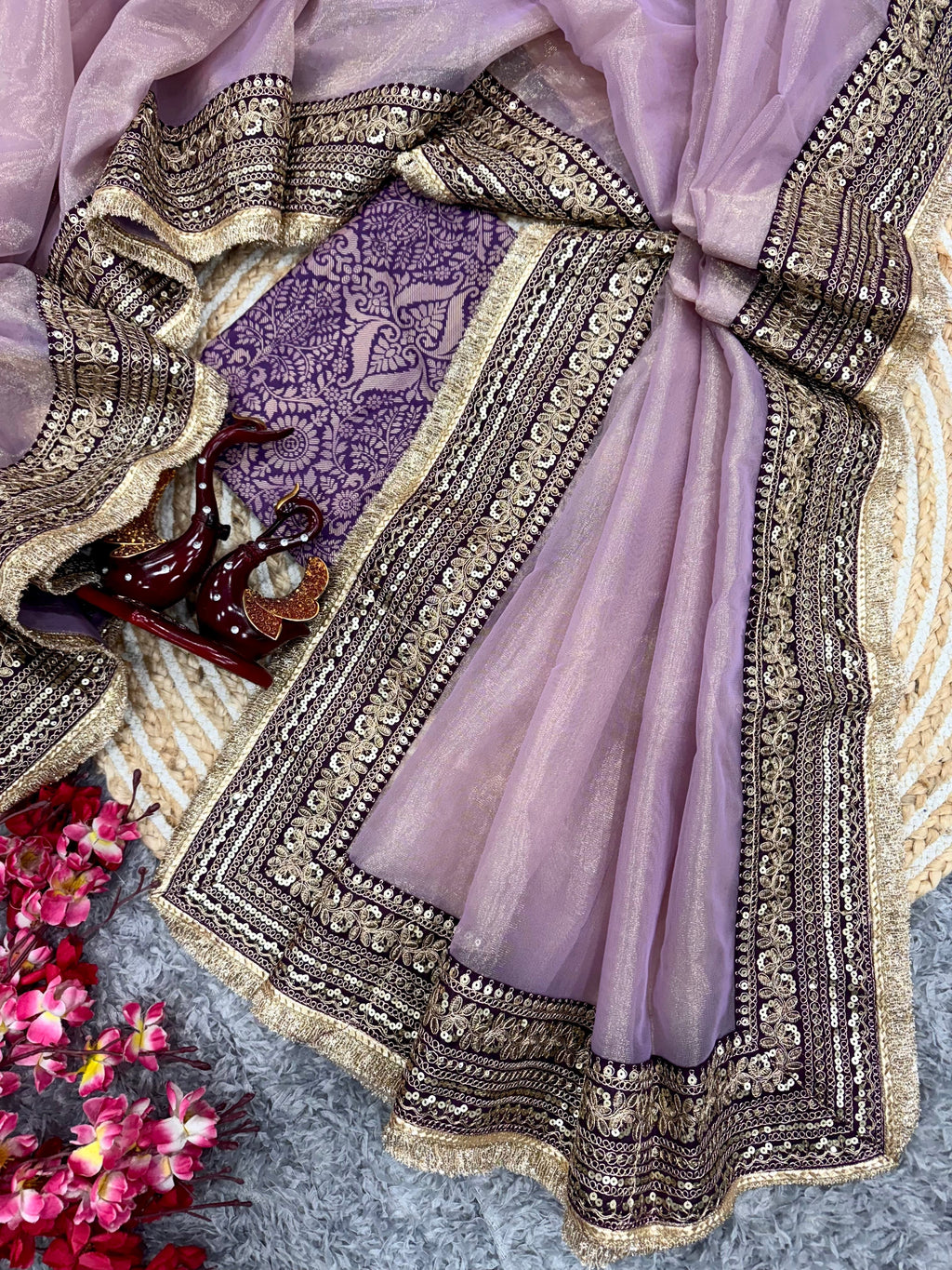 Designer Saree With Sequence And Dori Embroidery Work