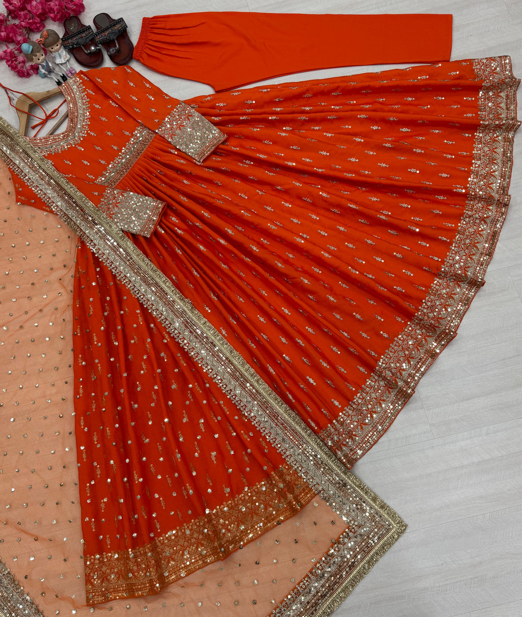 Beautiful Gown, Dupatta & Bottom With Embroidery Sequence Work