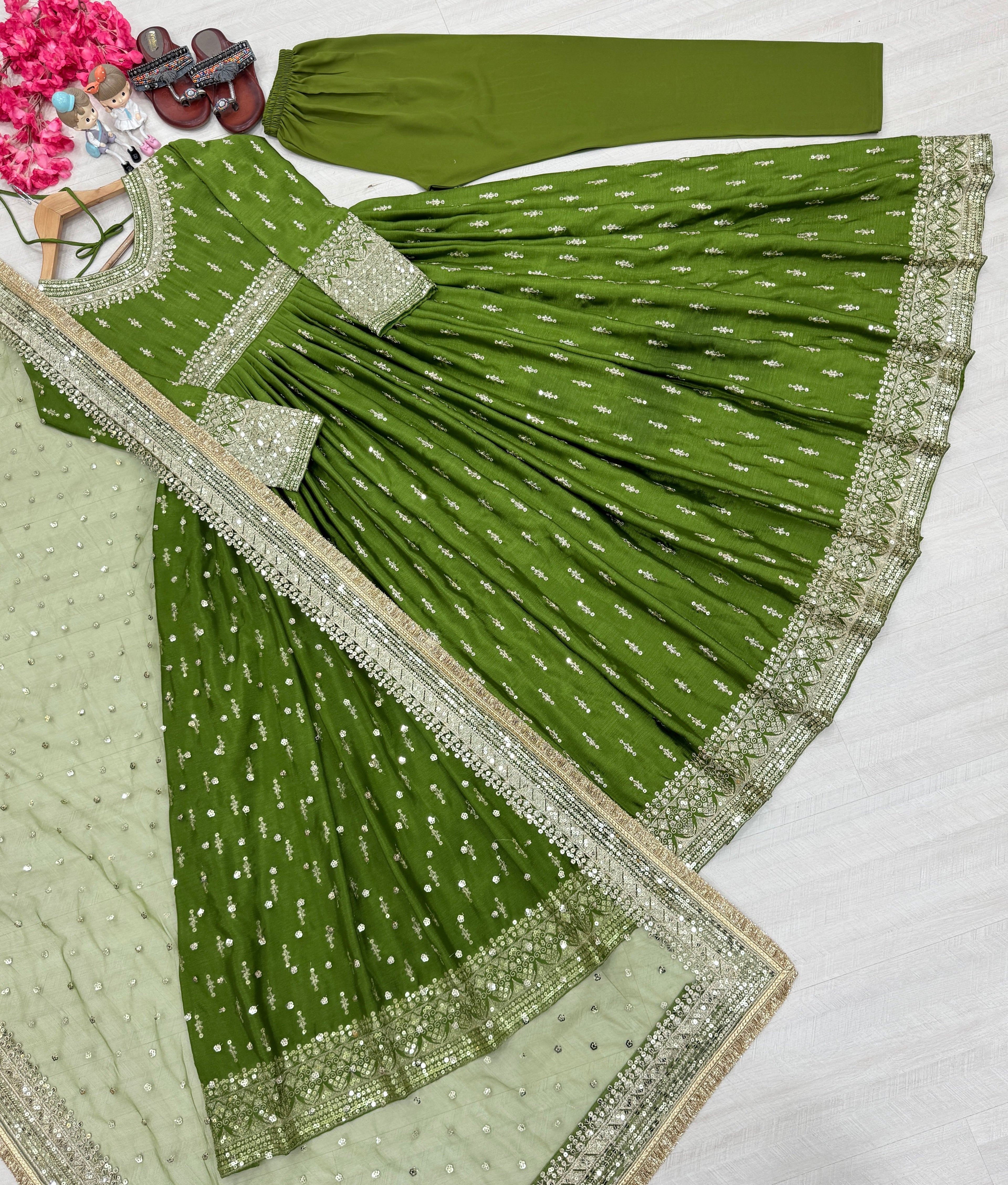 Beautiful Gown, Dupatta & Bottom With Embroidery Sequence Work