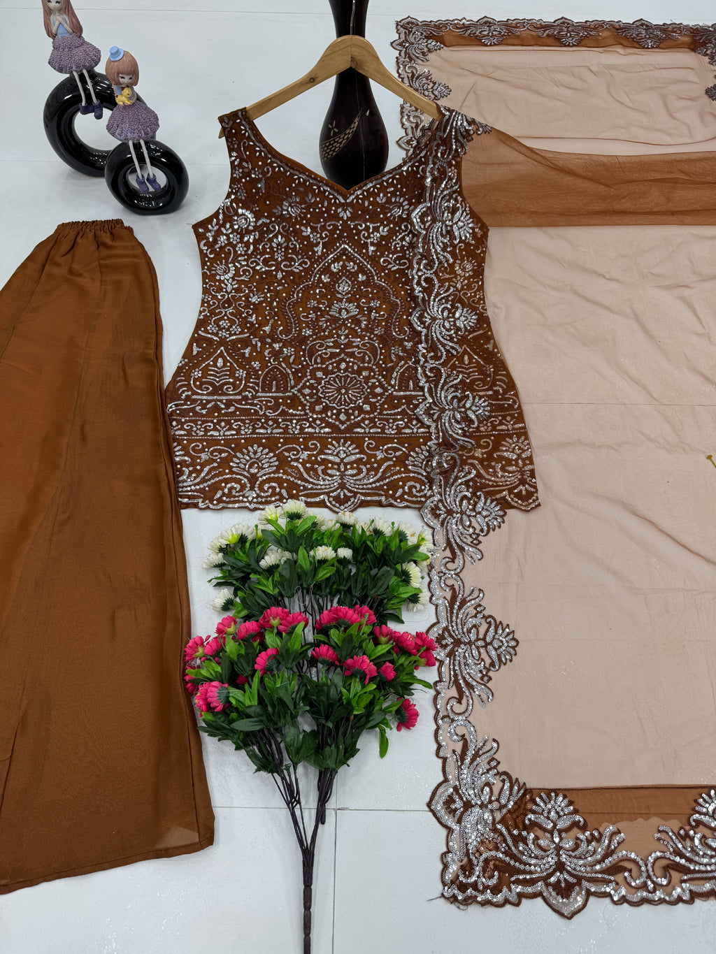 Designer Party Wear Top Plazzo And Dupatta