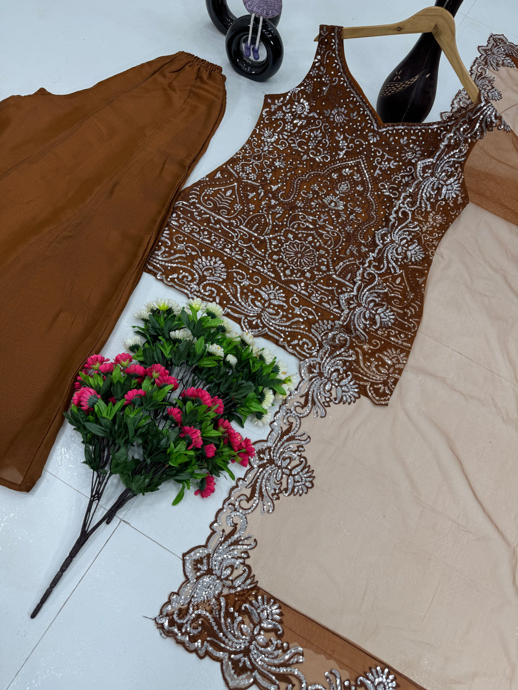 Designer Party Wear Top Plazzo And Dupatta