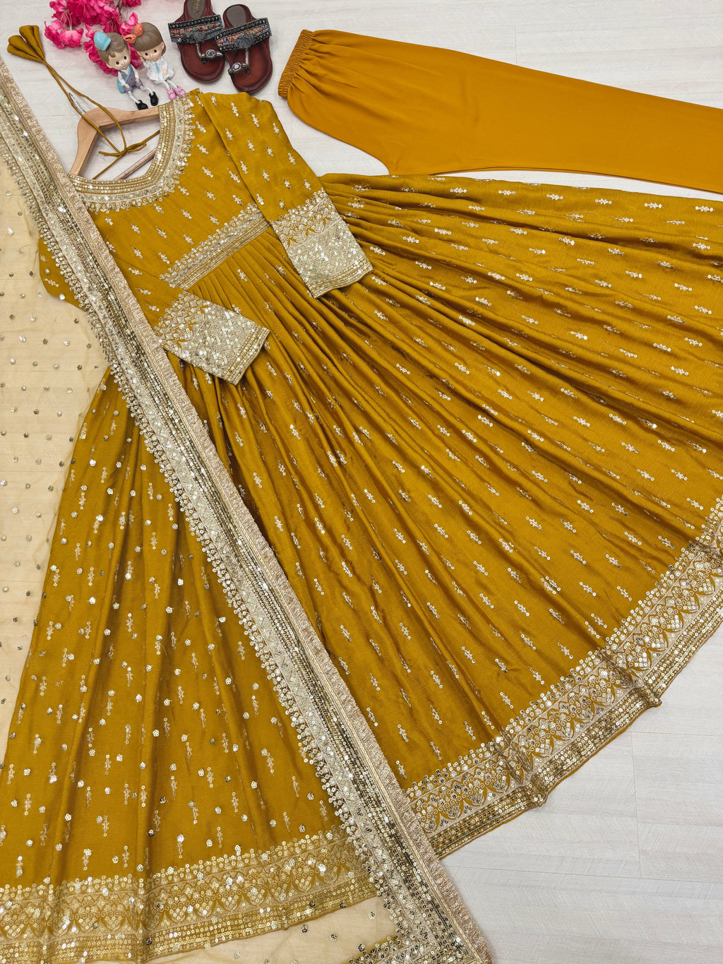 Beautiful Gown, Dupatta & Bottom With Embroidery Sequence Work
