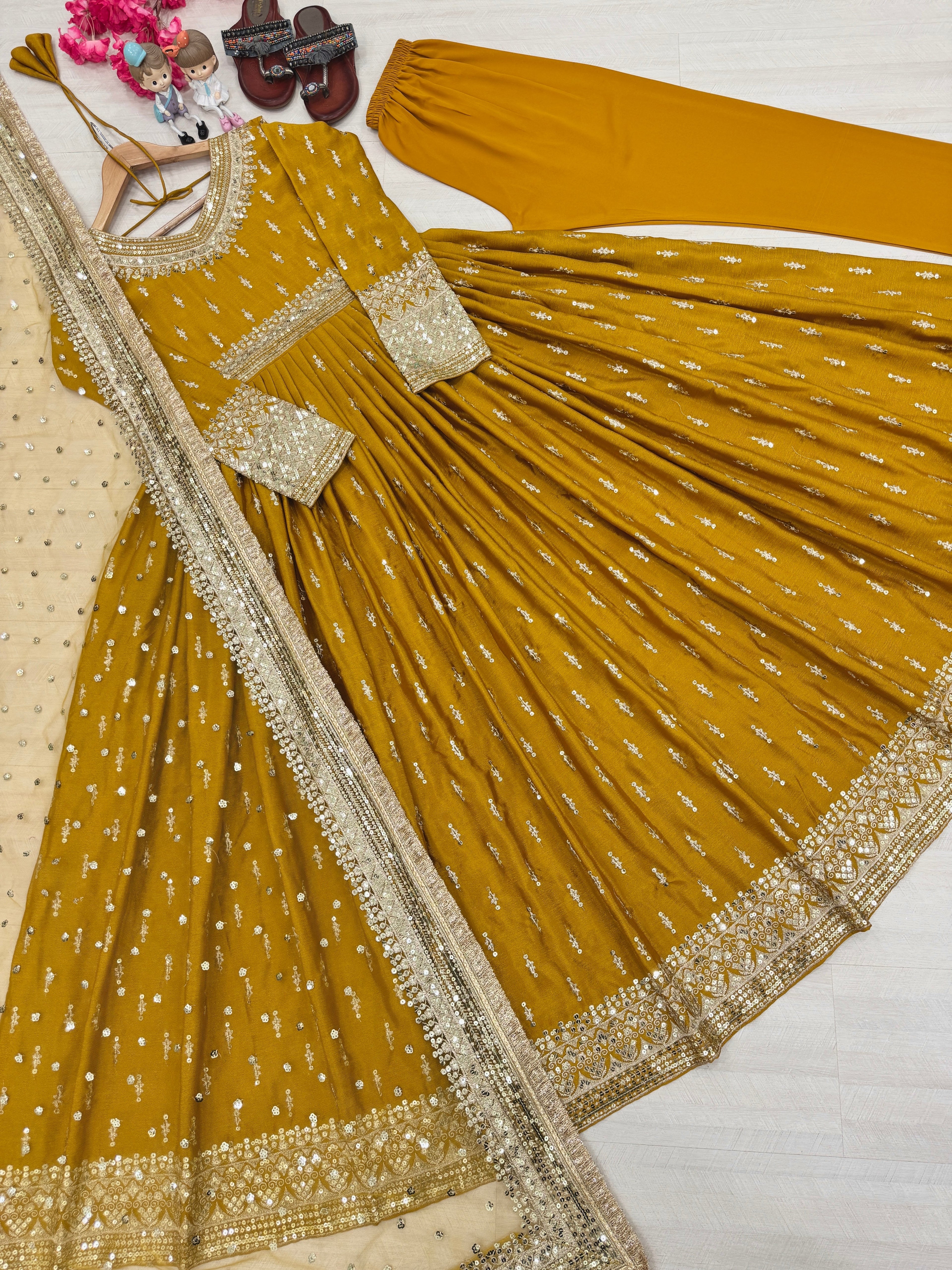 Beautiful Gown, Dupatta & Bottom With Embroidery Sequence Work