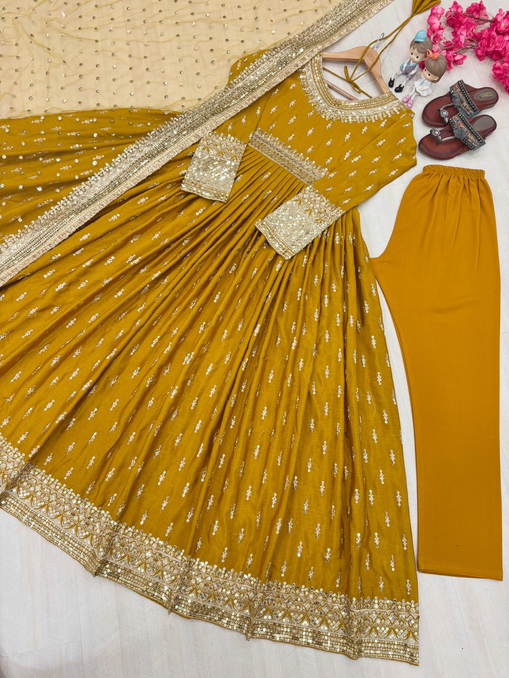 Party Wear Look  Gown, Dupatta & Bottom With Embroidery Work