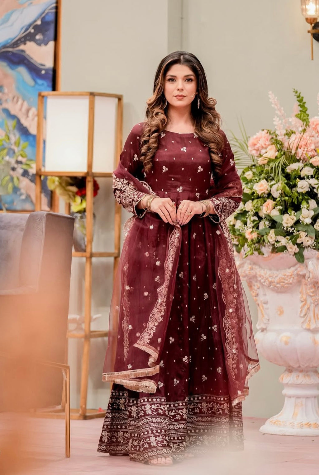 Party Wear Designer Gown -Pent And Dupatta With Embroidery Sequence Work