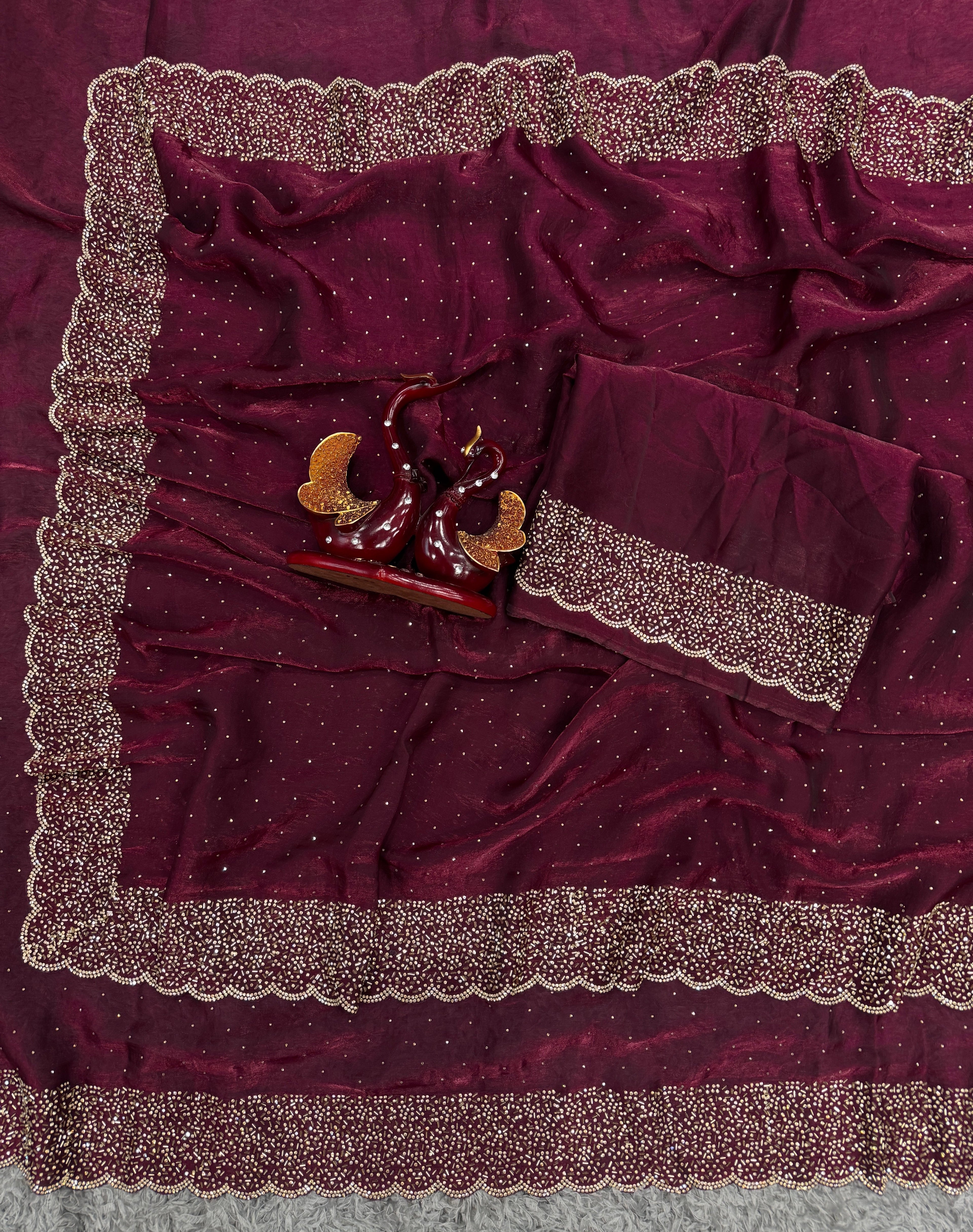 Designer Saree With Beautiful Jarkhan Diamond Work