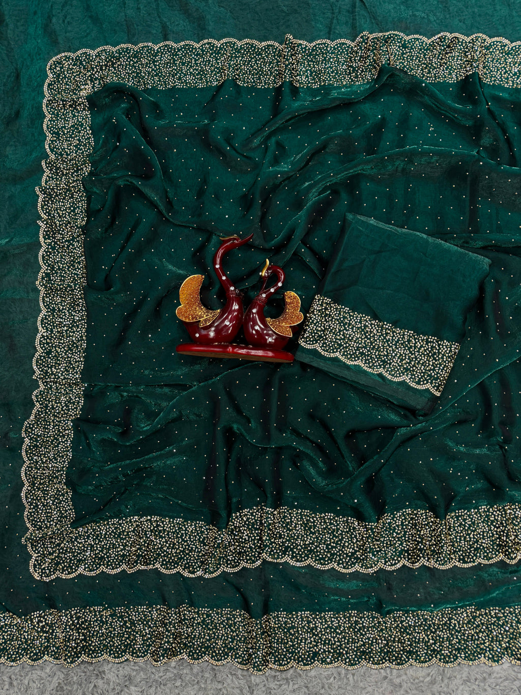 Designer Saree With Beautiful Jarkhan Diamond Work