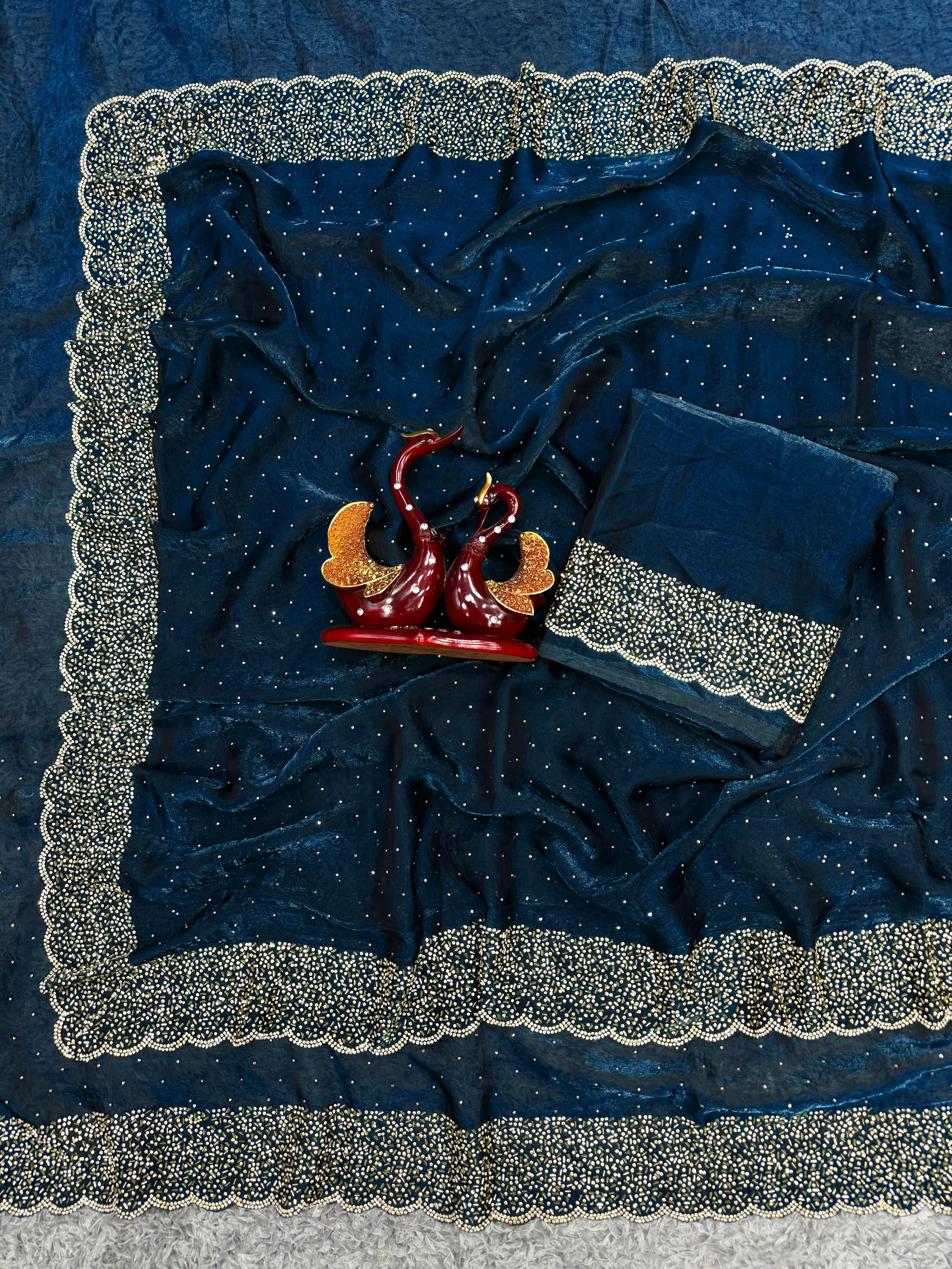 Designer Saree With Beautiful Jarkhan Diamond Work