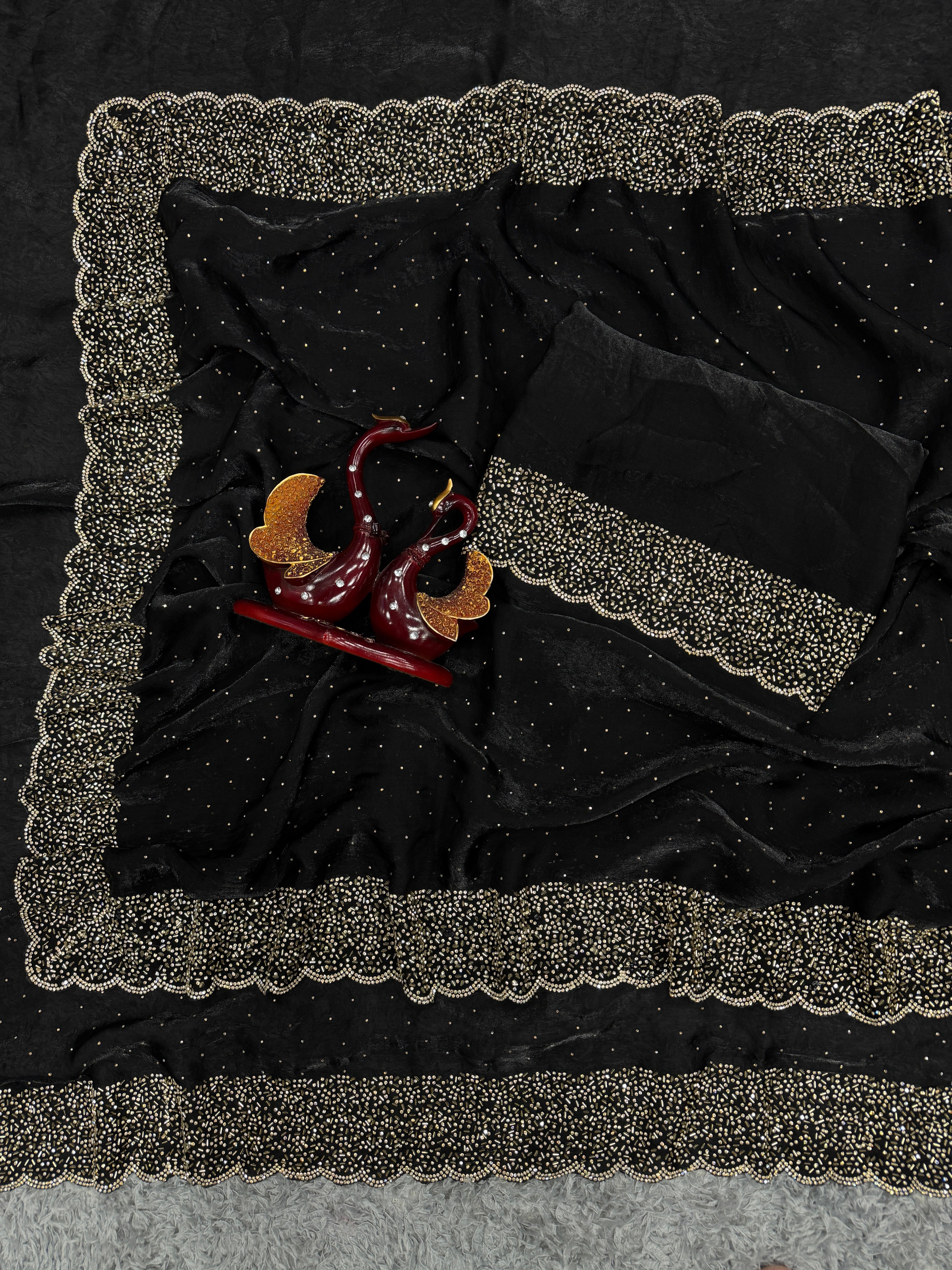 Designer Saree With Beautiful Jarkhan Diamond Work
