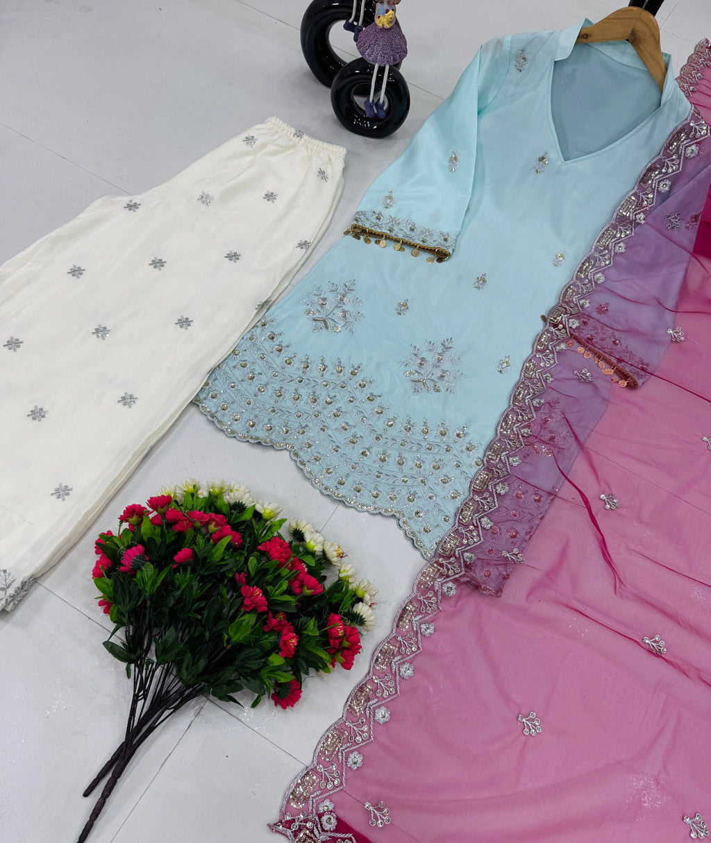 डिज़ाइनर पार्टी वियर टॉप प्लाज़ो और खूबसूरत दुपट्टा