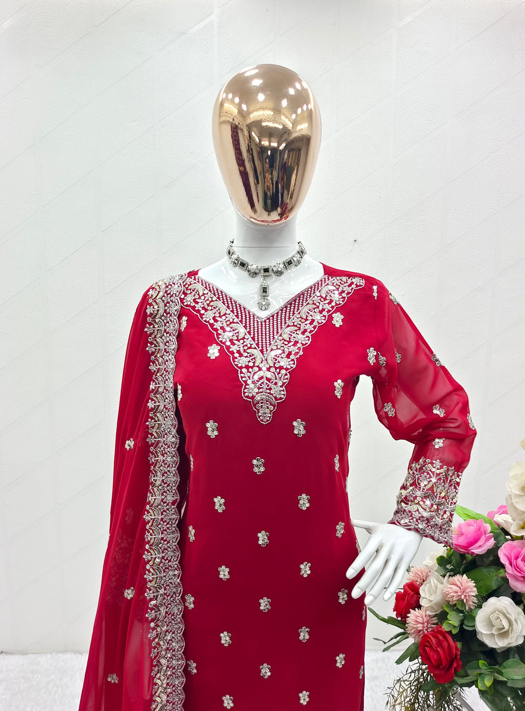 डिज़ाइनर पार्टी वियर टॉप-प्लाज़ो विद दुपट्टा सेट