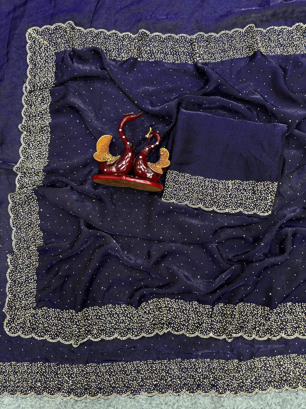 Designer Saree With Beautiful Jarkhan Diamond Work