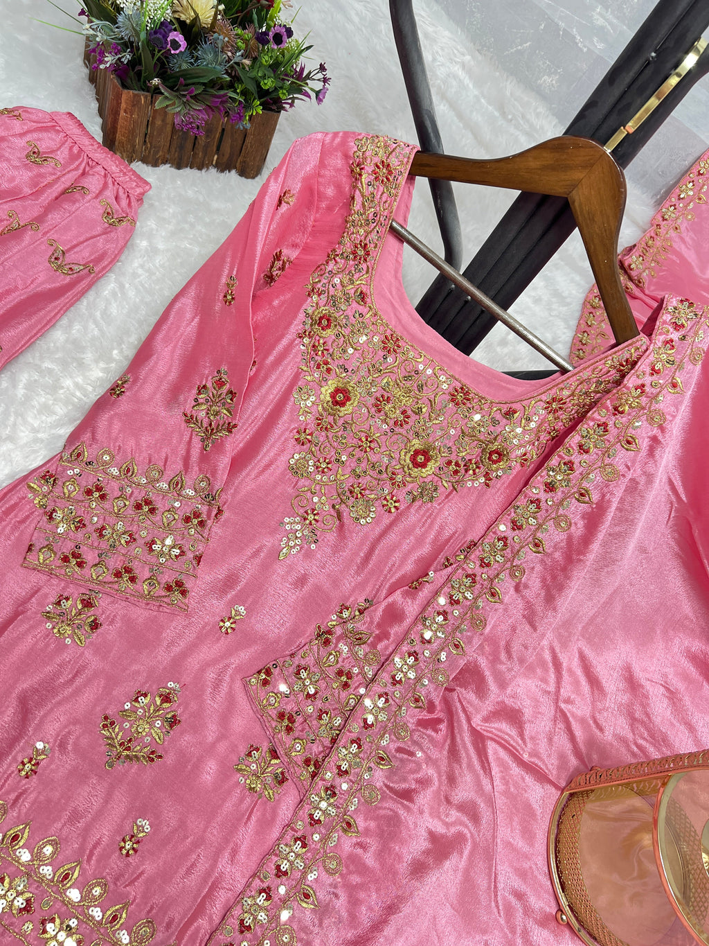 Beautiful Top-Plazzo And Dupatta With Embroidery Sequence Work