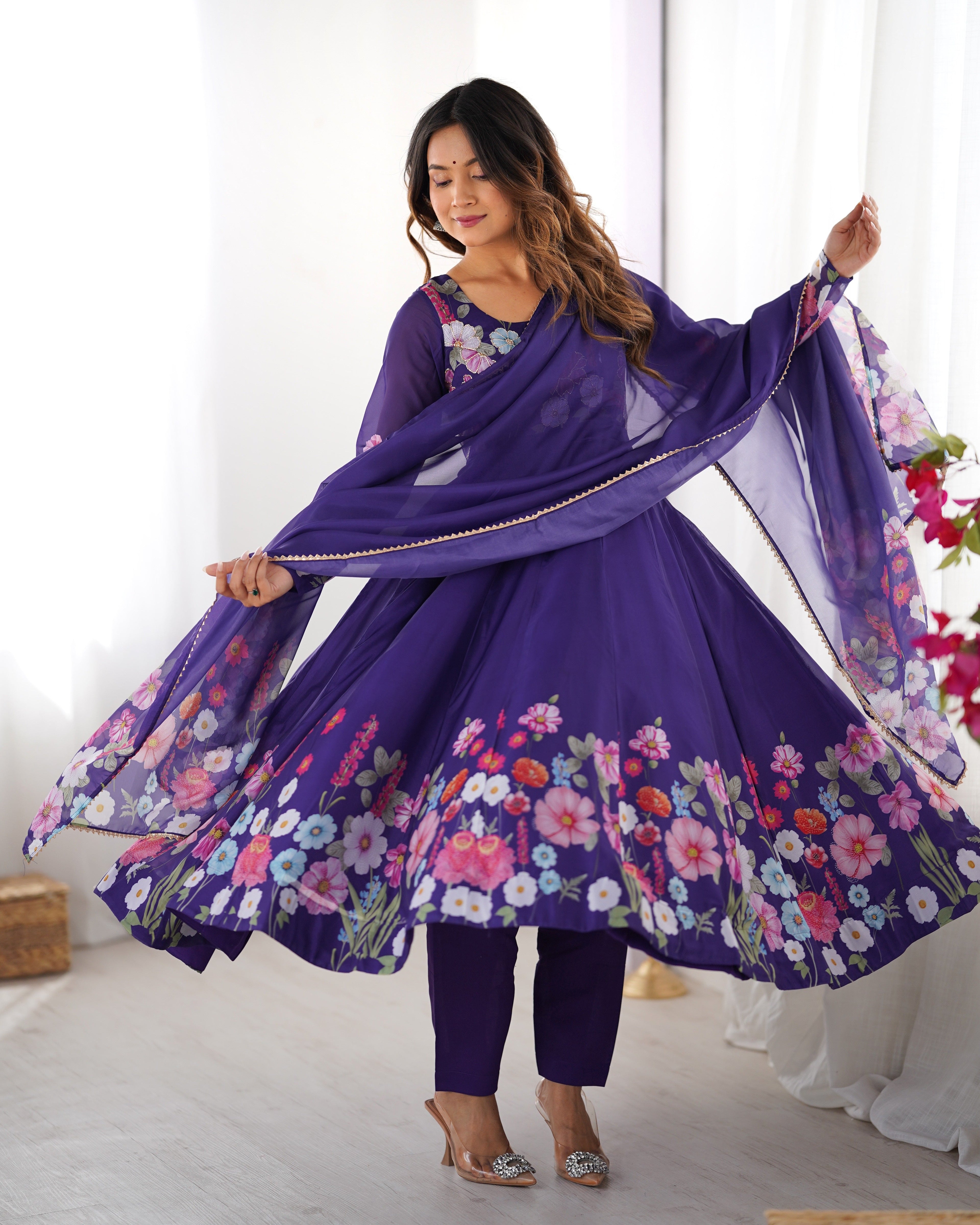 Party Wear Beautiful Anarkali Gown And Pent With Dupatta