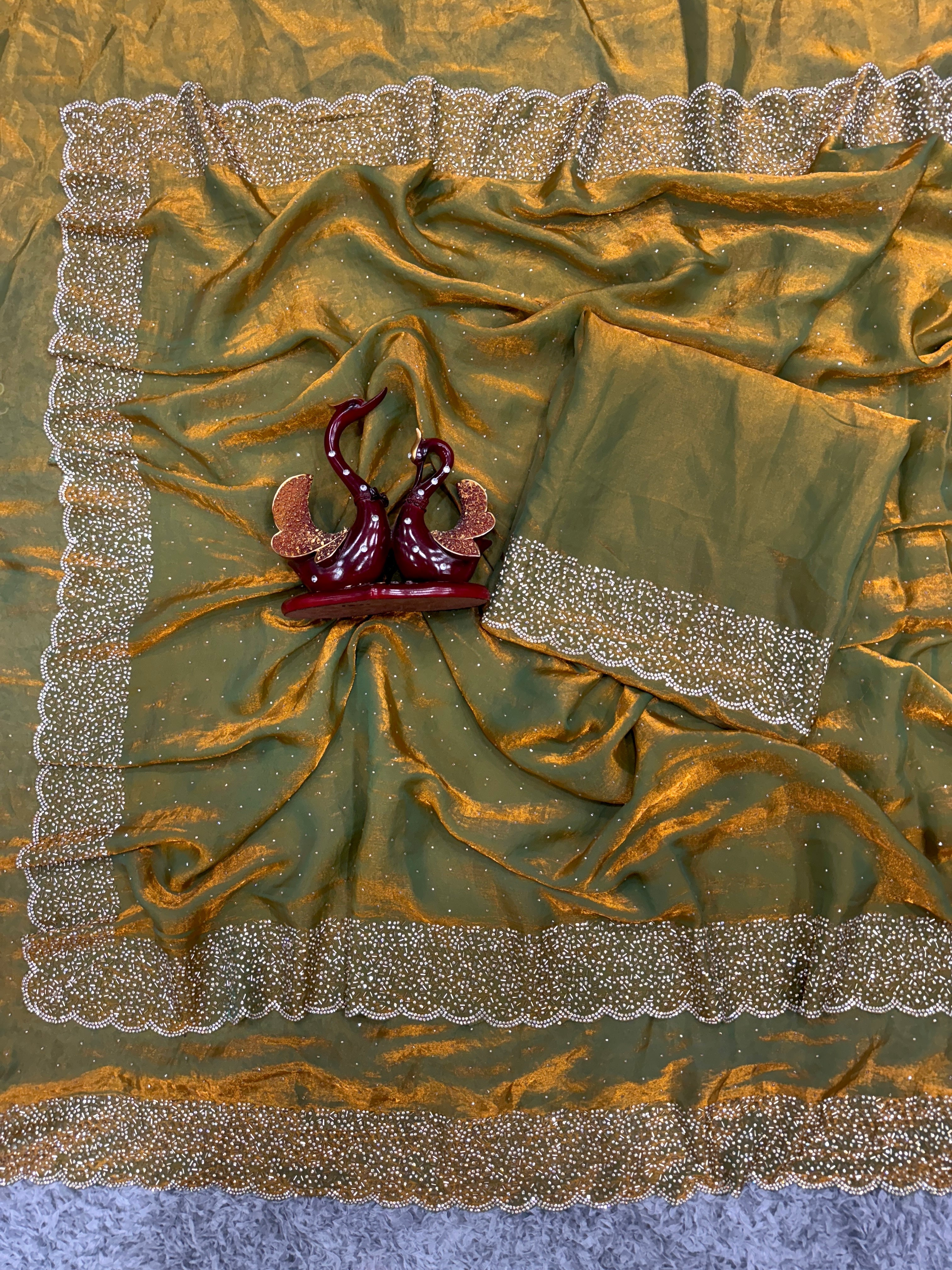 Designer Saree With Beautiful Jarkhan Diamond Work