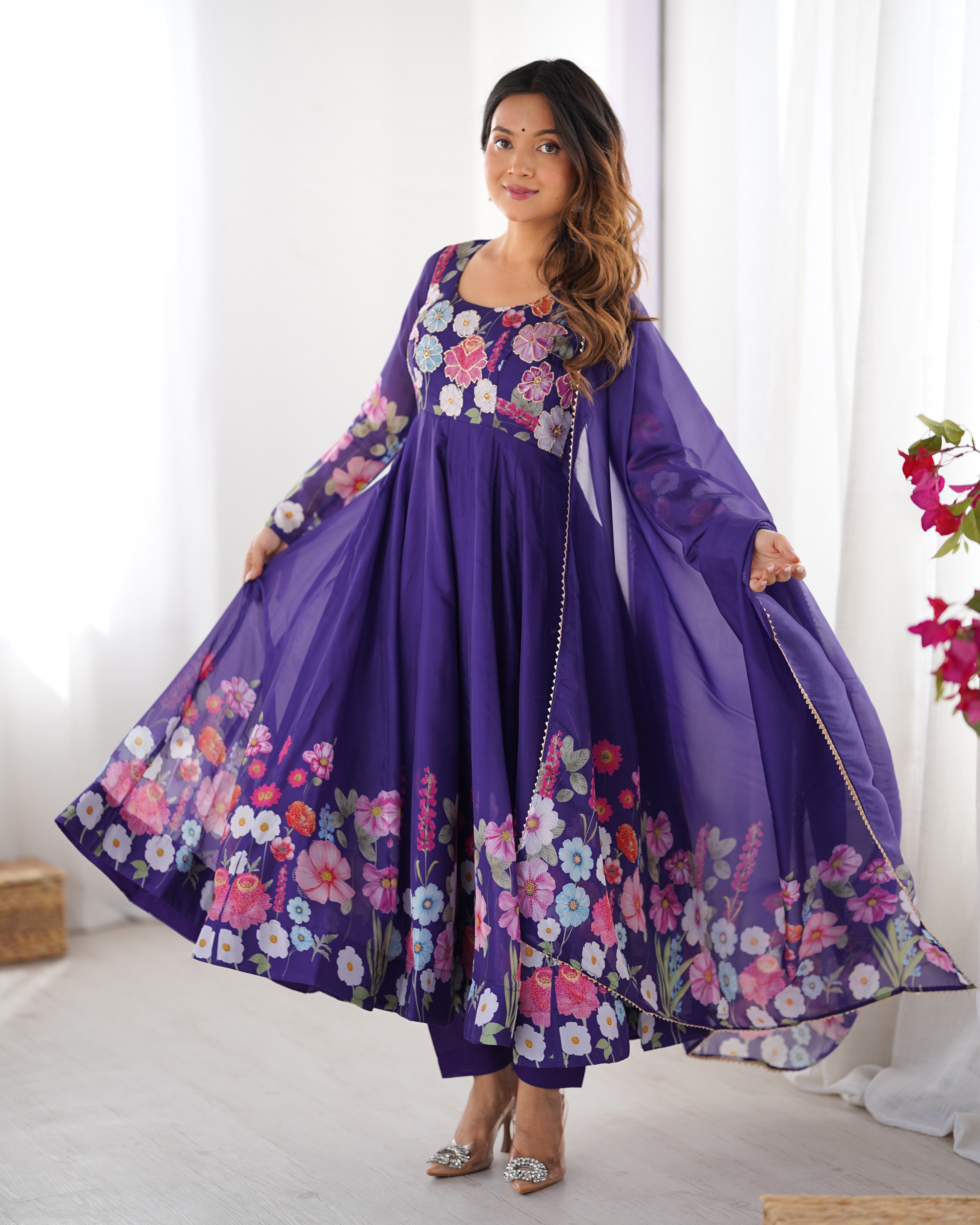 Party Wear Beautiful Anarkali Gown And Pent With Dupatta