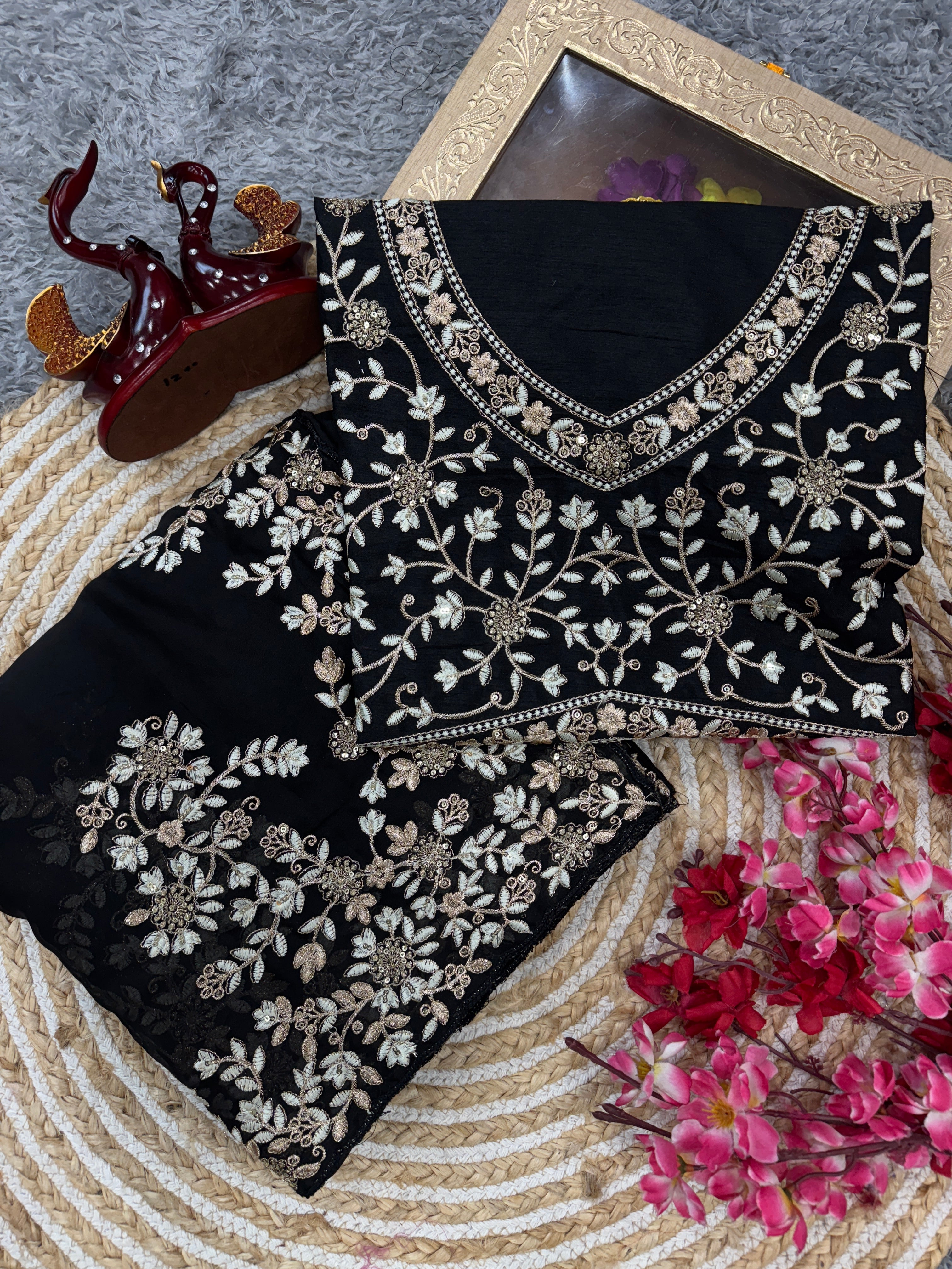 Beautiful Party Wear Saree With Sequence And Zari Embroidery Work