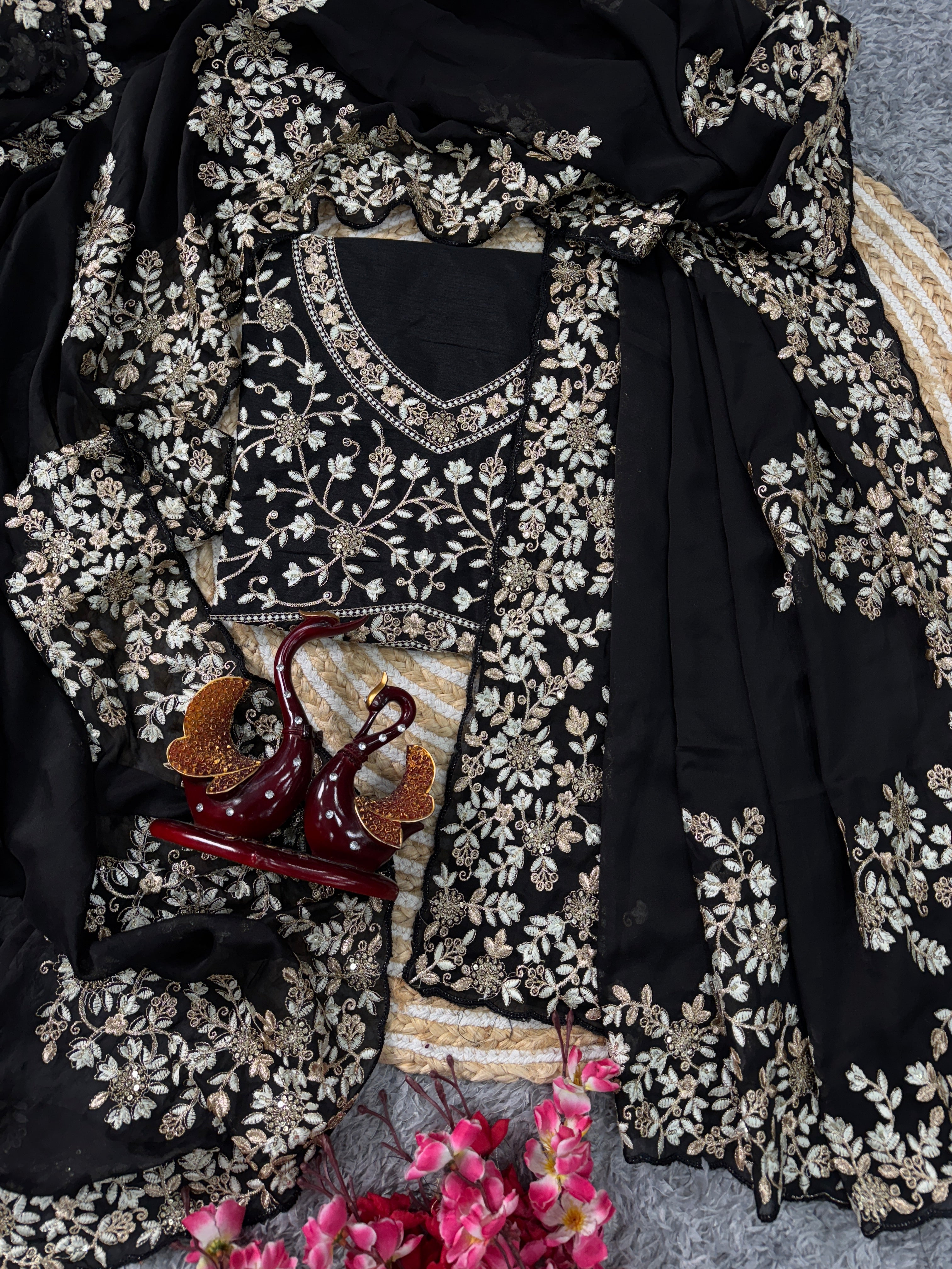 Beautiful Party Wear Saree With Sequence And Zari Embroidery Work