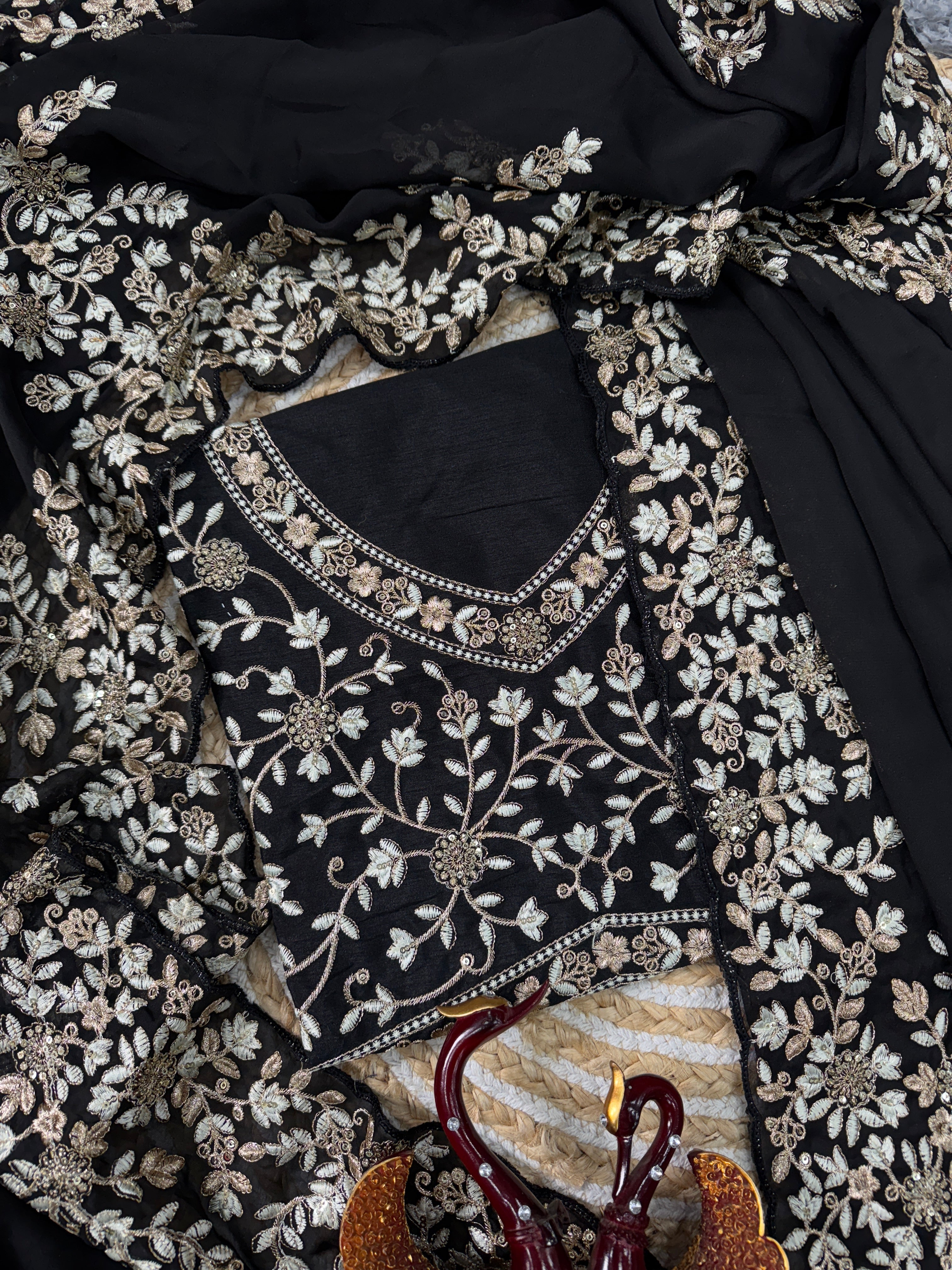 Beautiful Party Wear Saree With Sequence And Zari Embroidery Work