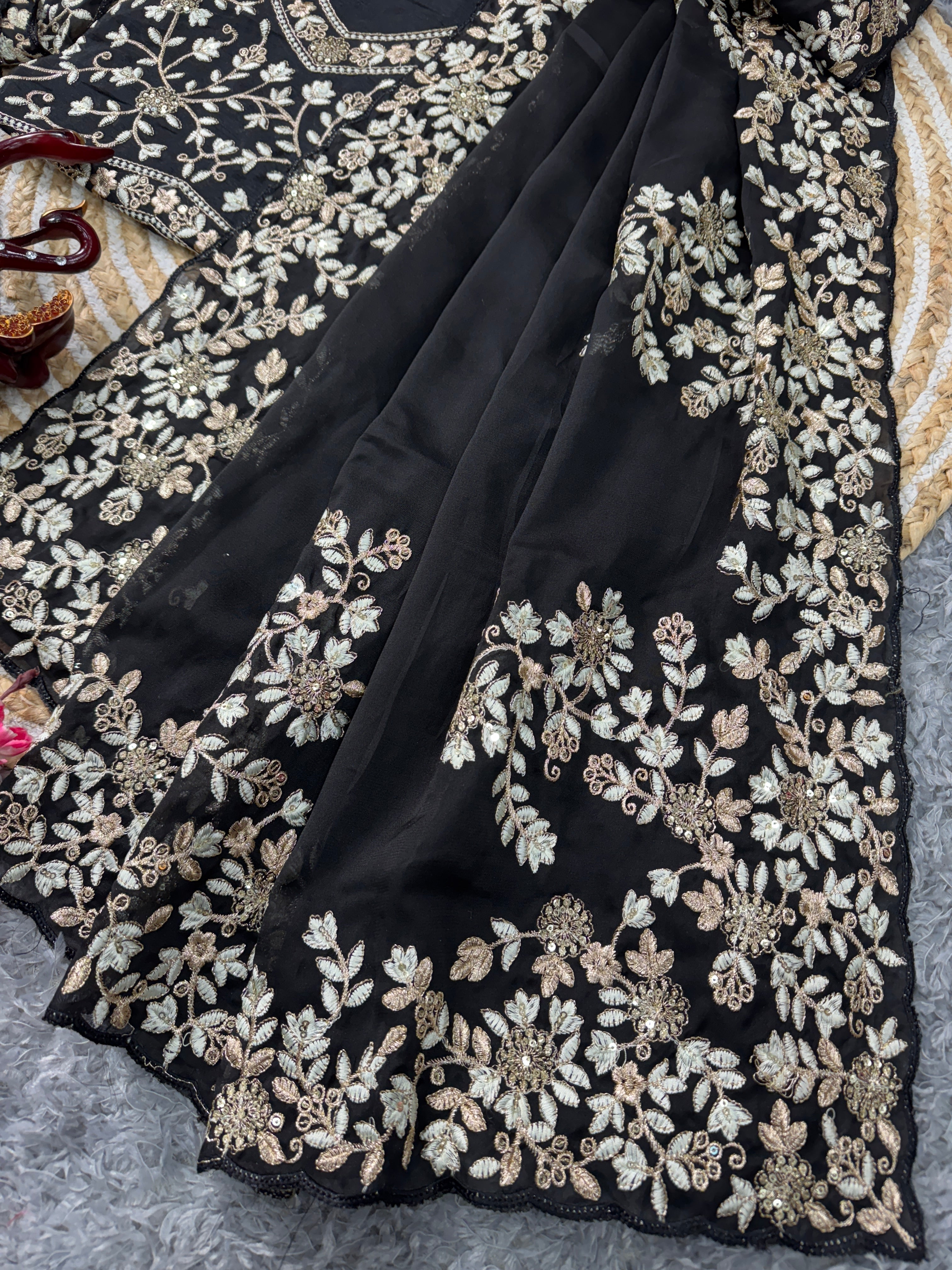 Beautiful Party Wear Saree With Sequence And Zari Embroidery Work
