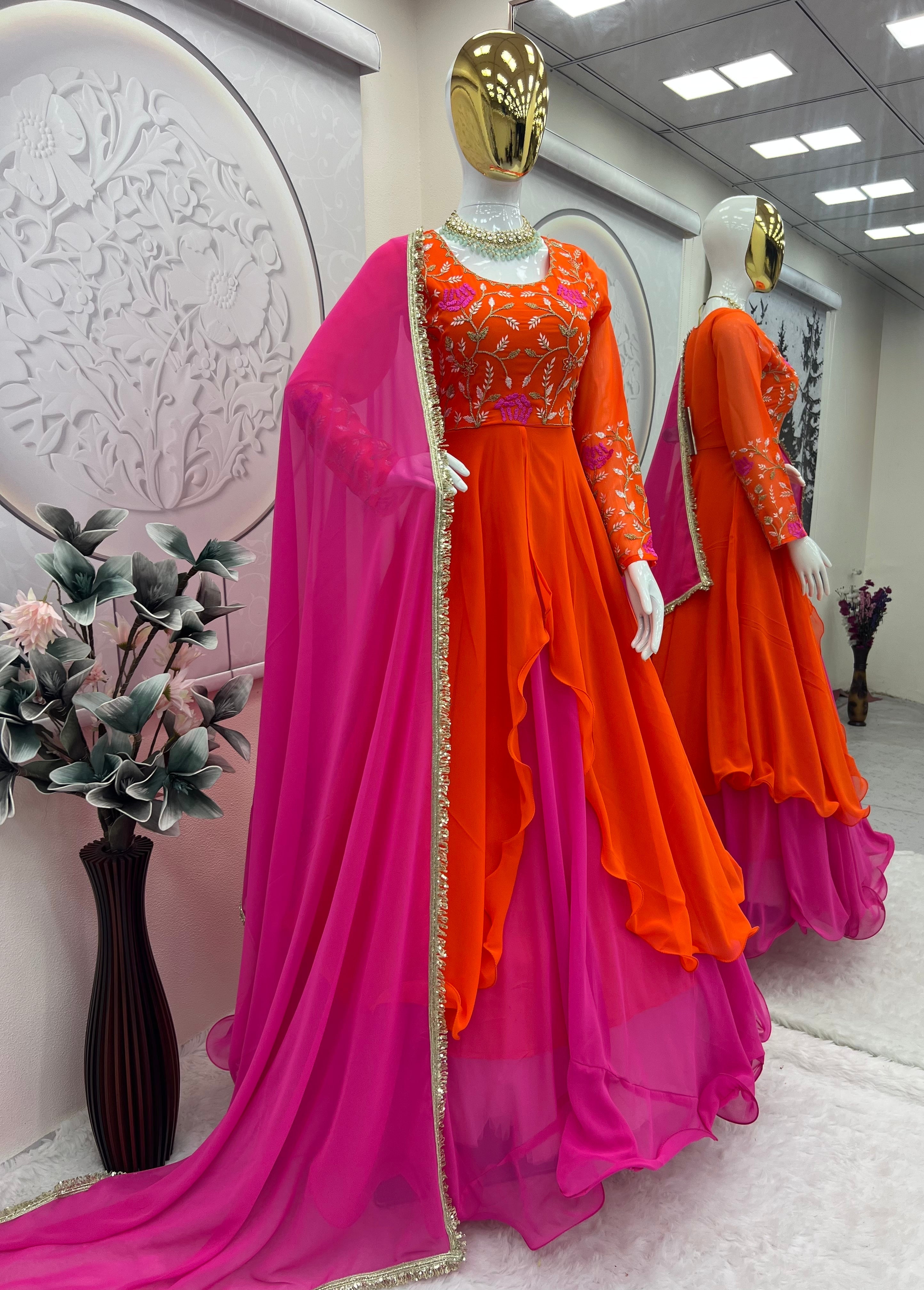 Designer Party Wear Gown With Embroidery Thread & Sequins & Codding Work