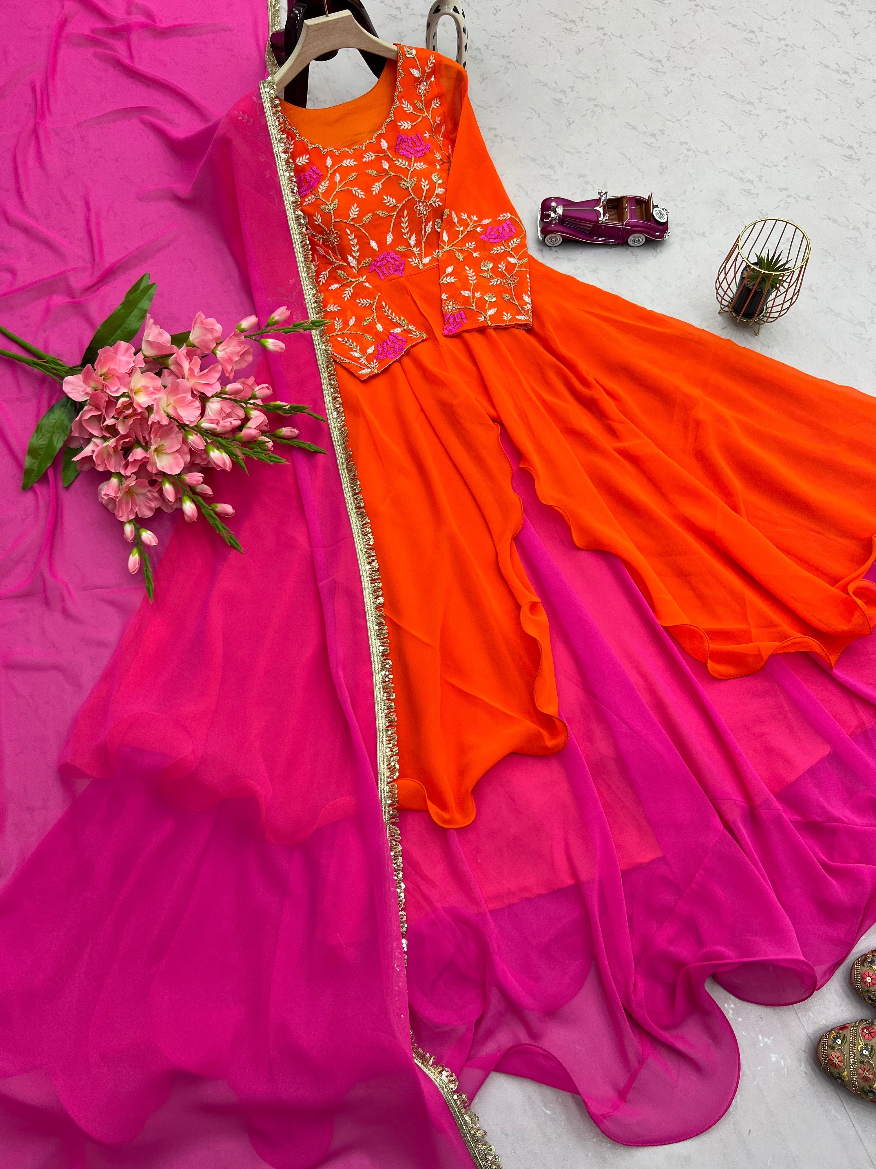 Designer Party Wear Gown With Embroidery Thread & Sequins & Codding Work